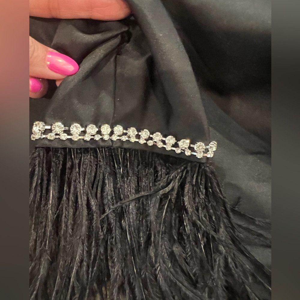 Other Black Satin Feather Sleeve Crop Top | Rhinestone Cuff | Par Size L / US 10 / IT 46 - 5 Thumbnail
