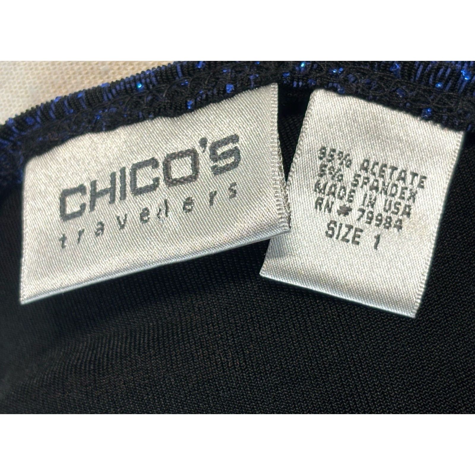 Vintage Chicos Travelers Tank Top Shirt Sz 1 US Medium Black Paisley Shimmer Glitter Sleeveless Acetate Blend Travel Size M / US 6-8 / IT 42-44 - 7 Thumbnail