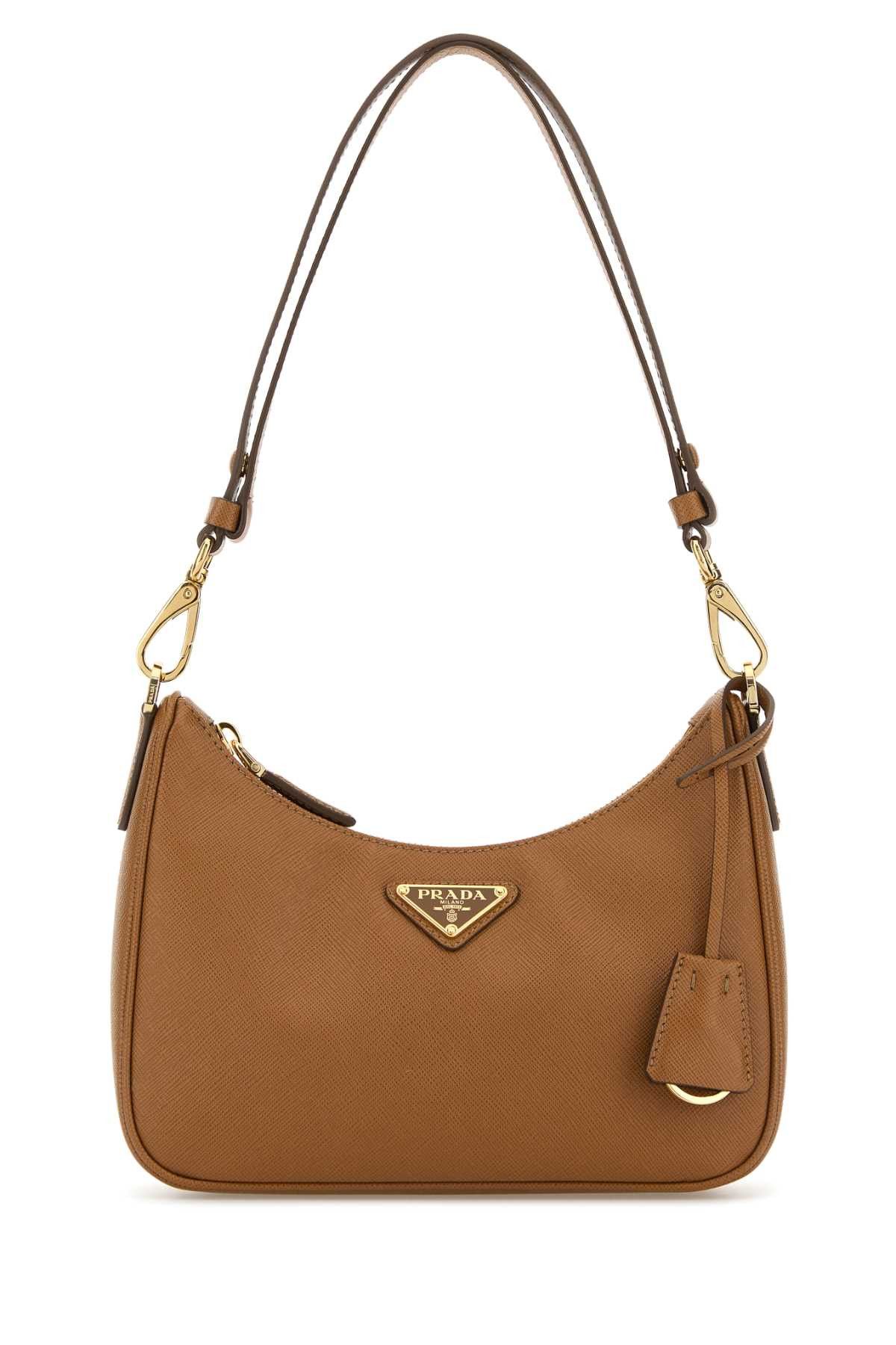 Caramel Leather Mini Prada Re-Edition Shoulder Bag