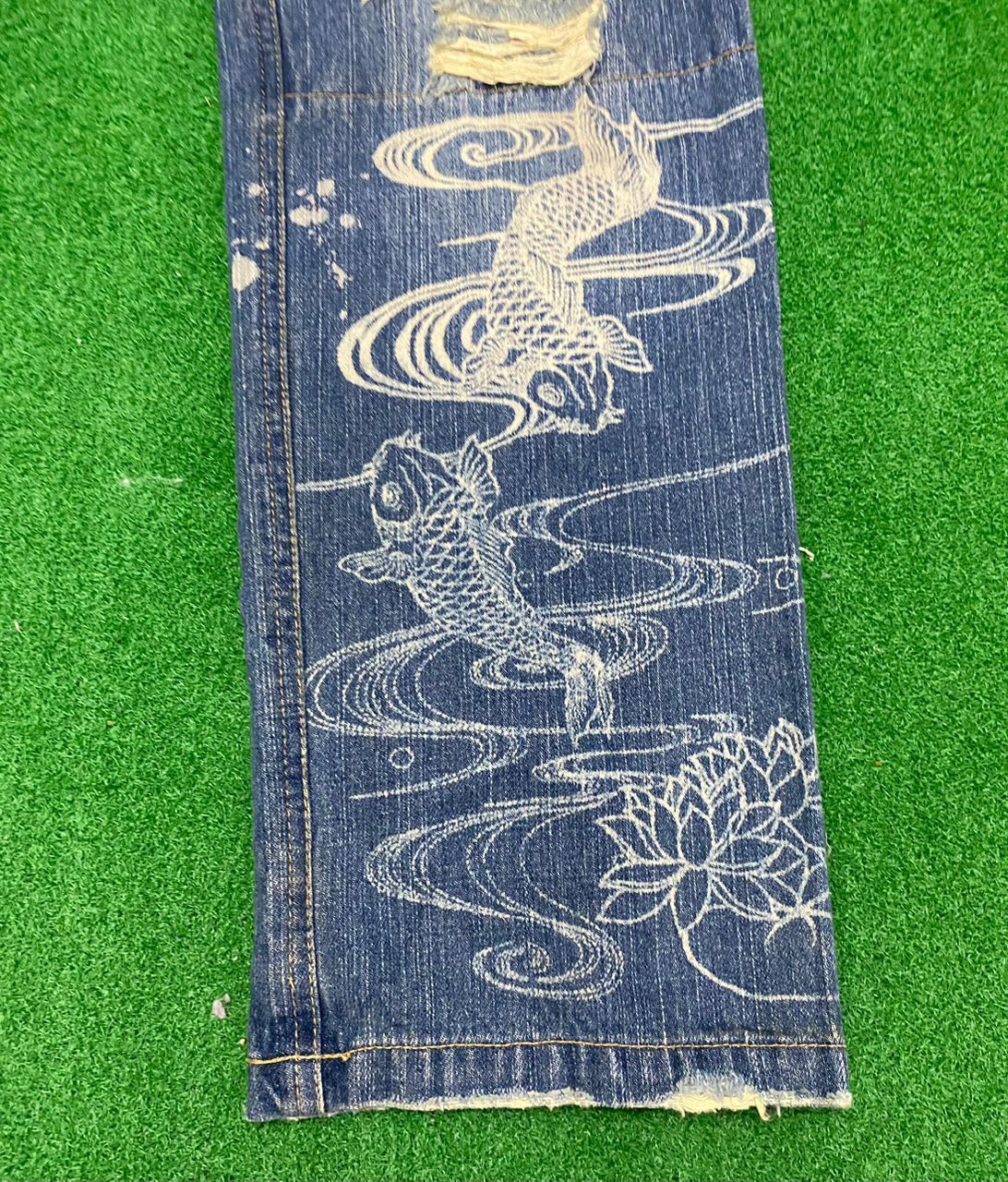 If Six Was Nine WORLD JEANS INTERNATIONAL SUKARJAN FISH KOI DESIGN DENIM Size US 30 / EU 46 - 3 Thumbnail