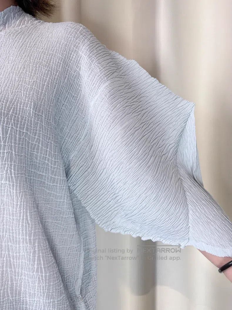 Kenzo Kenzo Vintage Light Blue Kite Texture Pleated Shirt Size M / US 6-8 / IT 42-44 - 4 Thumbnail