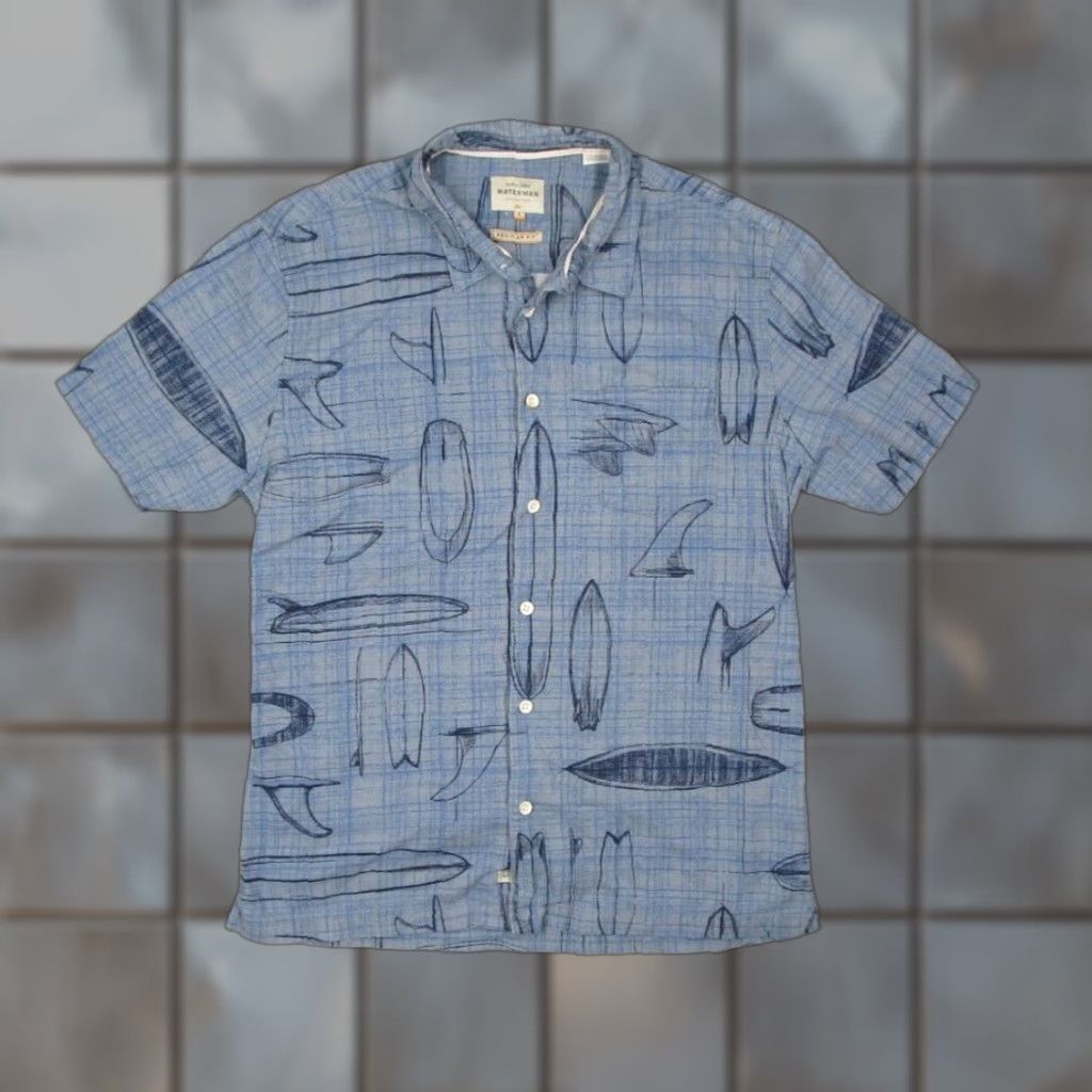 Quiksilver Quiksilver Waterman Shirt Mens Large Blue Regular Button Up Hawaiian Nautical Surf Shirt Men L Blue Short Sleeve Button-Up Size US L / EU 52-54 / 3 - 1 Thumbnail
