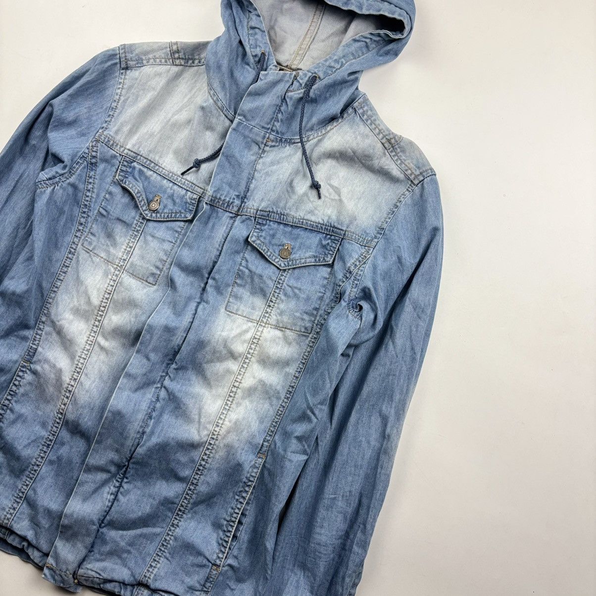 Tornado Mart Tornado Mart Washed Denim Hooded Shirt Size US M / EU 48-50 / 2 - 3 Thumbnail