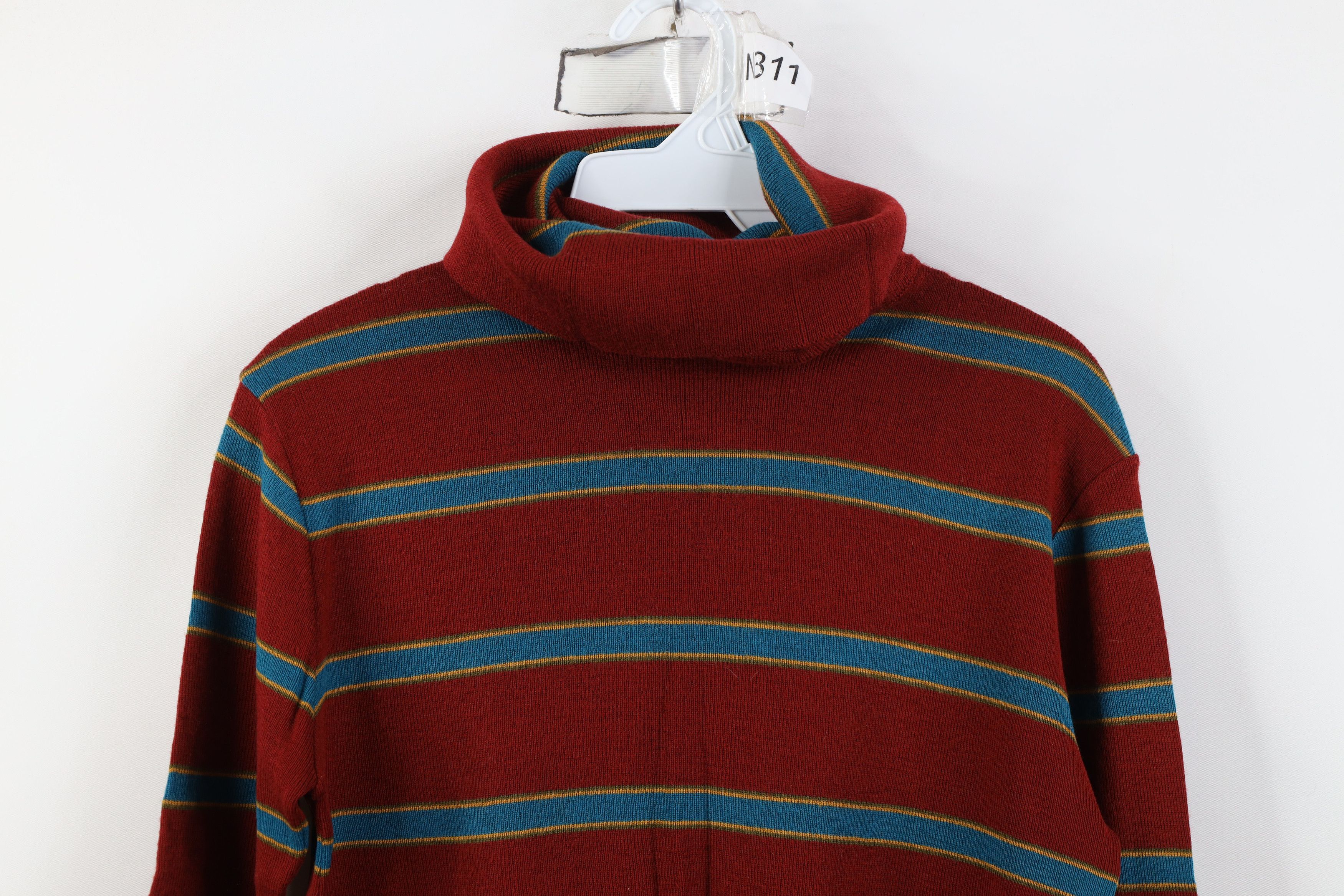 Vintage Vintage 70s Streetwear Blend Knit Striped Turtleneck Sweater Size L / US 10 / IT 46 - 2 Thumbnail