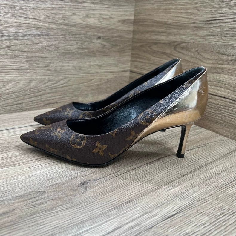 Louis Vuitton Louis Vuitton Brown high-heeled shoes with full print heel Size US 5 / IT 35 - 3 Thumbnail