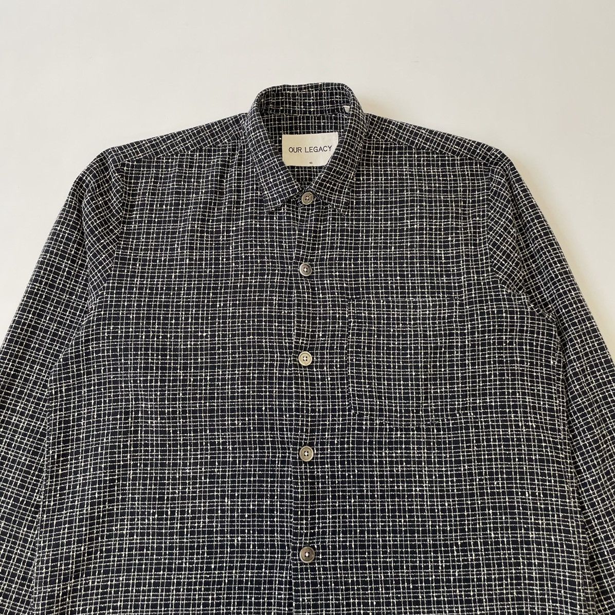Our Legacy Dark Blue ‘Grid Check Boucle’ Shirt Size US S / EU 44-46 / 1 - 2 Thumbnail