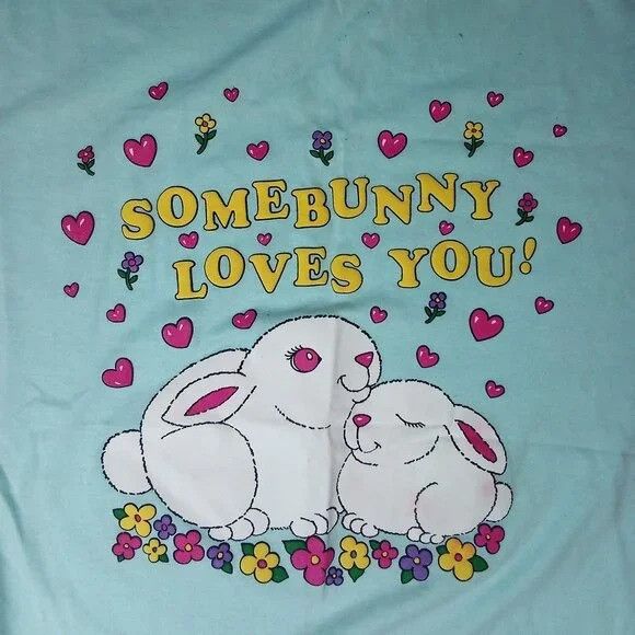 Vintage Vintage Somebunny Loves You Rabbit Pun Puff Ink T-Shirt Size US L / EU 52-54 / 3 - 1 Thumbnail
