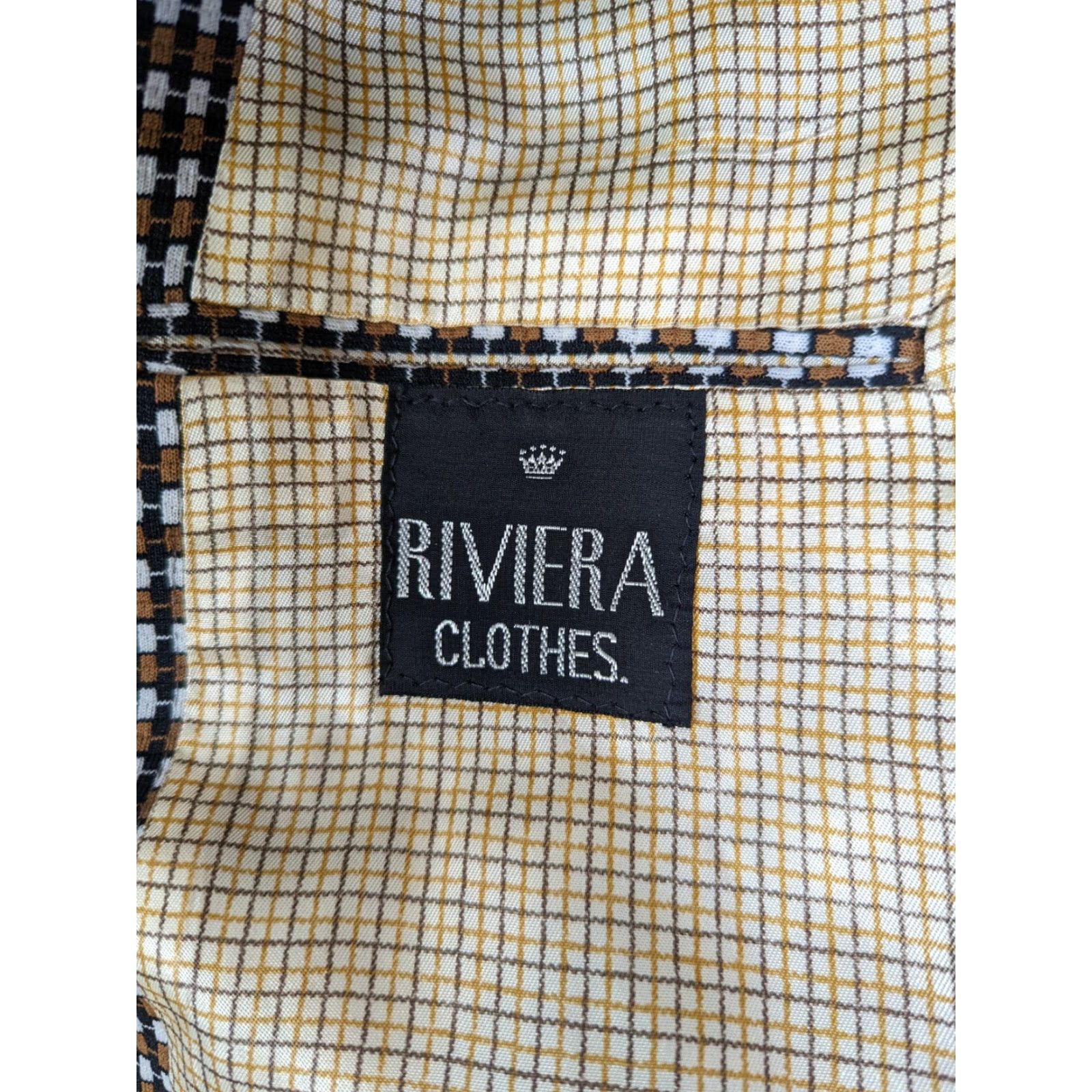 Rivieras VINTAGE Riviera Clothes Blazer Sport Coat Jacket Mens 42R Plaid Stripe Wool Silk Lining Two-Button Single-Breasted Hatchet? Size 42R - 4 Thumbnail
