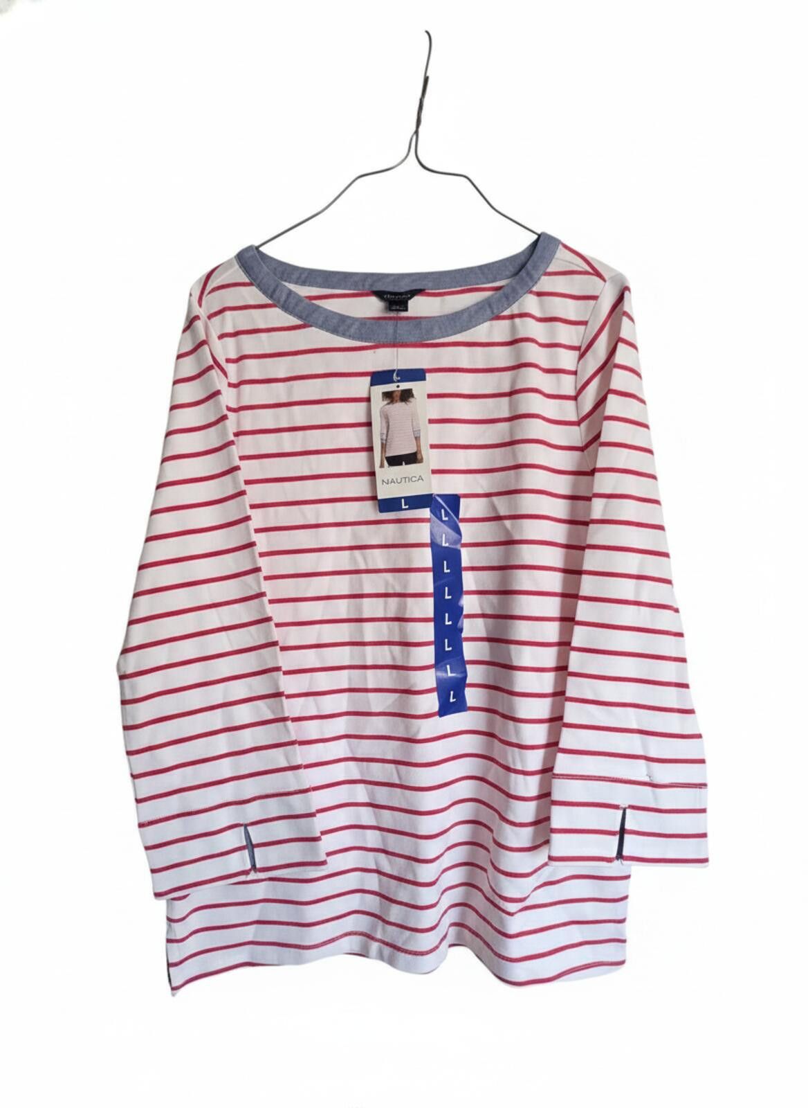 Nautica Nautica Large Striped 3 Quarter Sleeve Shirt Red White NWT Size L / US 10 / IT 46 - 2 Thumbnail