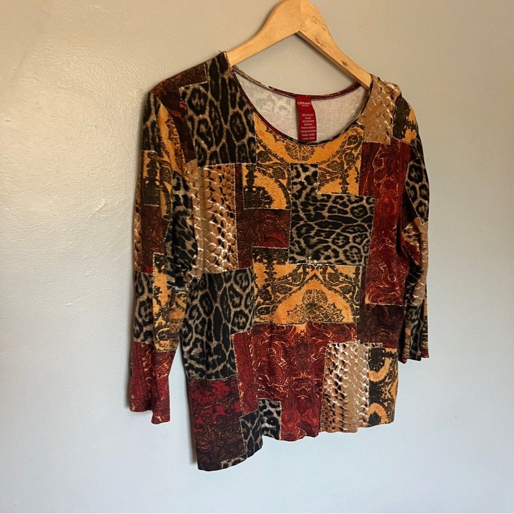 Designer Olsen Europe Women’s 3/4 Sleeve Shirt Top Red Large XL 14 Size ONE SIZE - 3 Thumbnail