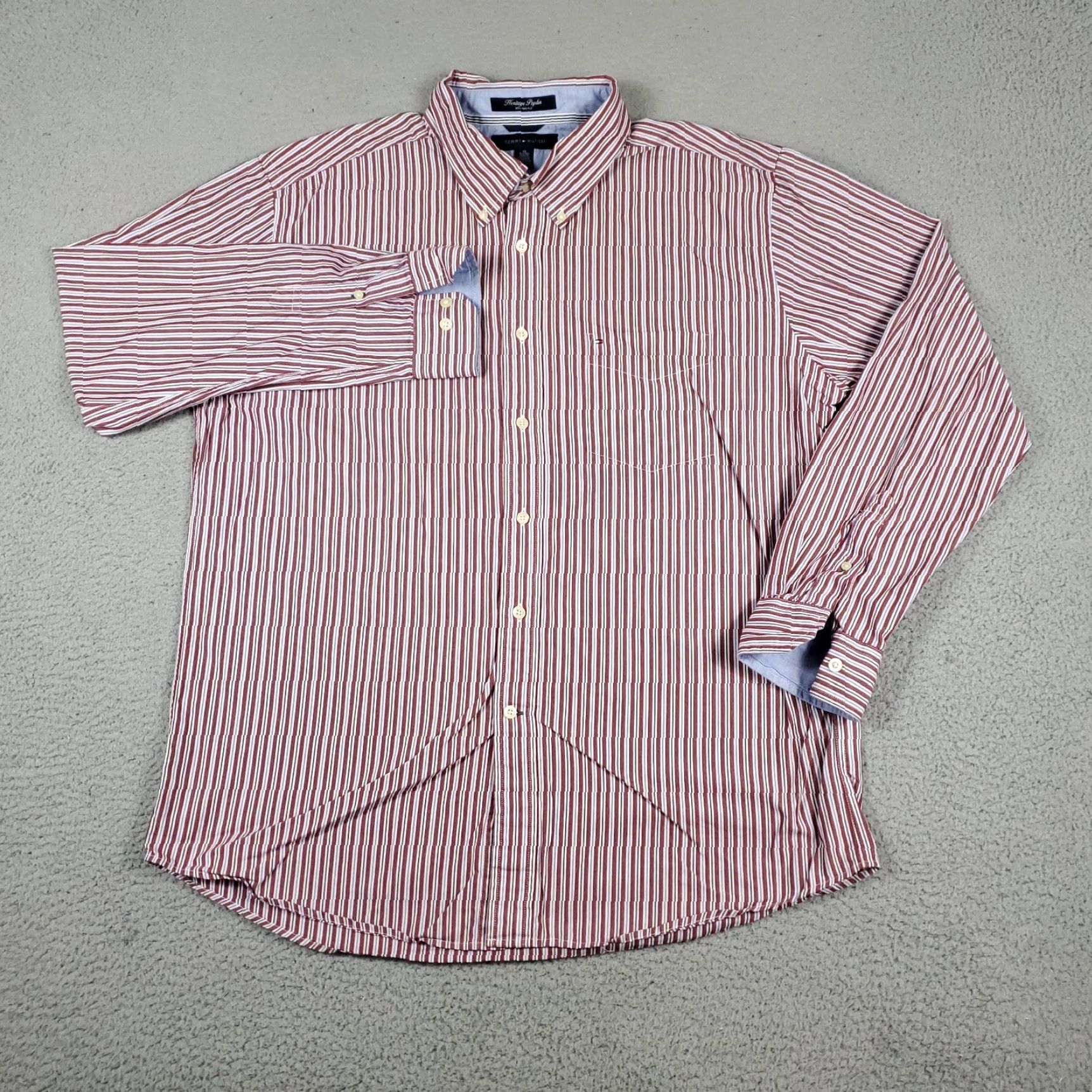 Tommy Hilfiger VINTAGE Tommy Hilfiger Heritage Poplin 2 Ply Red Striped Shirt Mens XL Button-Up Casual Classic Cotton Red 2Ply TH Heritage Mens XL Button-Down Shirt Size US XL / EU 56 / 4 - 3 Thumbnail