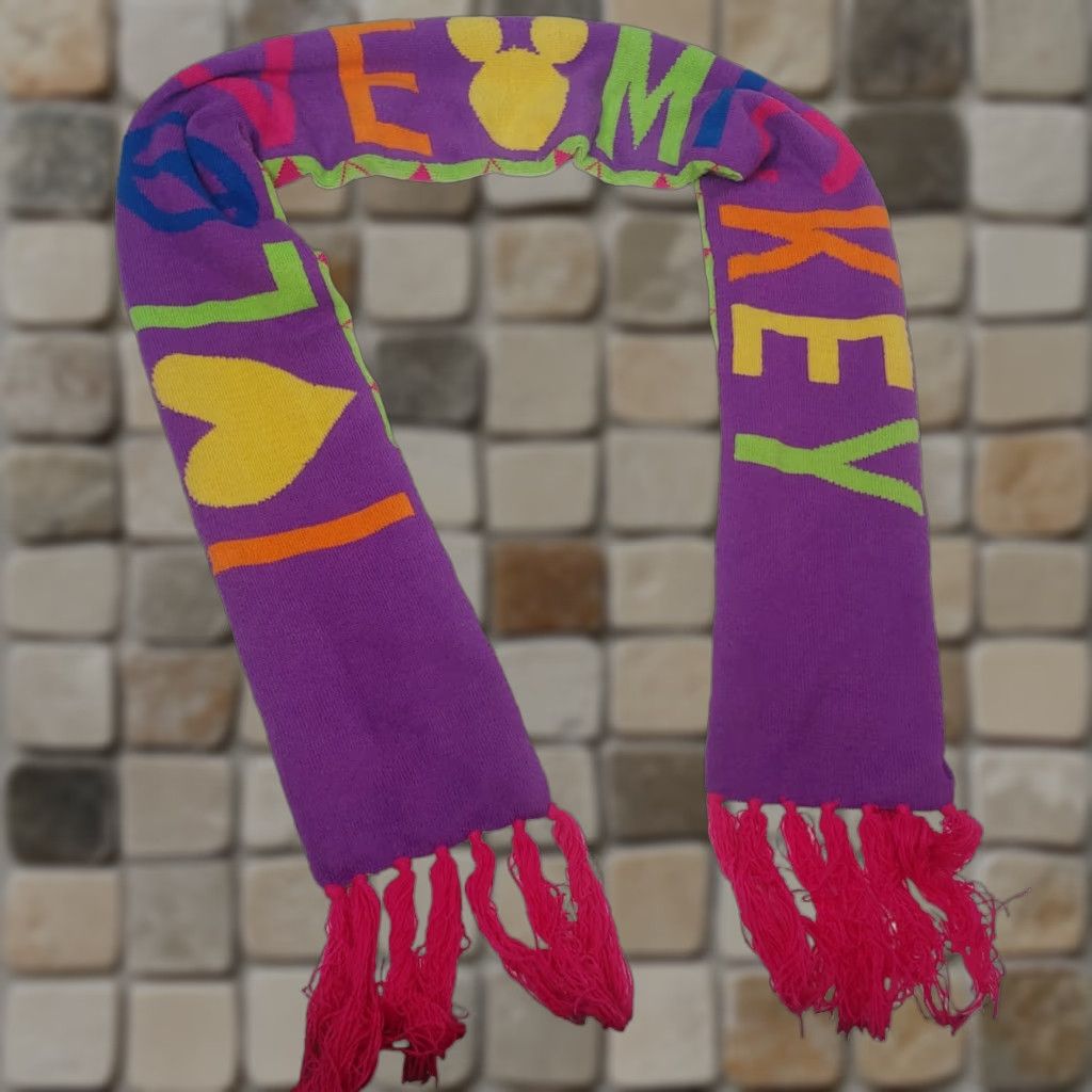Disney Walt Disney Parks I Love Mickey Scarf Reversible Argyle Diamond Knit 78" Womens Winter Fringe Multicolor Size ONE SIZE - 1 Thumbnail