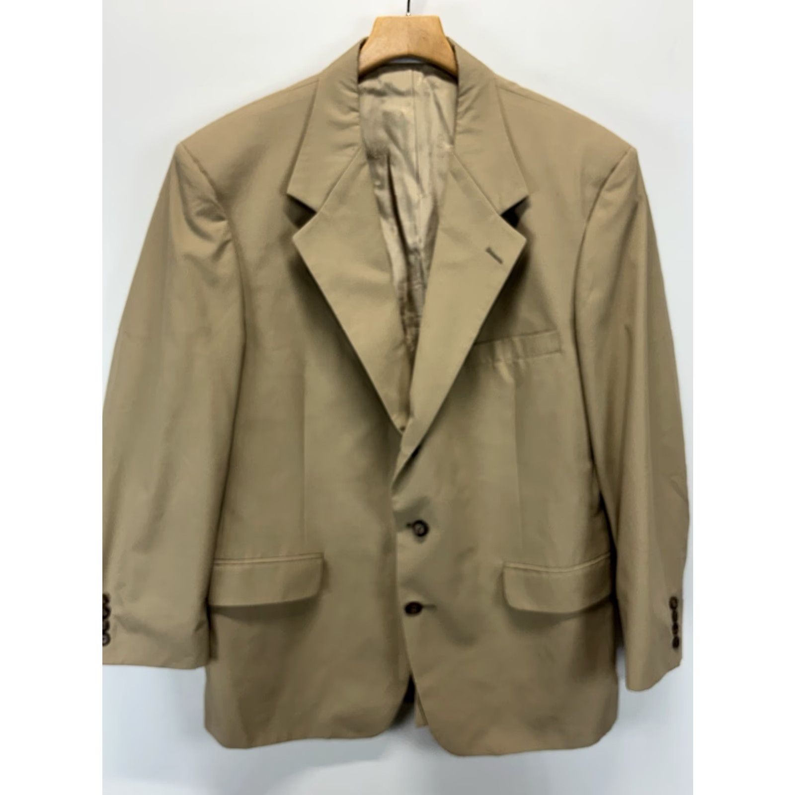 Vintage Harold Powell 2 Piece Suit Sz 43R Jacket 34x27 Pants Men’s Tan Career Wedding Mens Size 46R - 2 Thumbnail