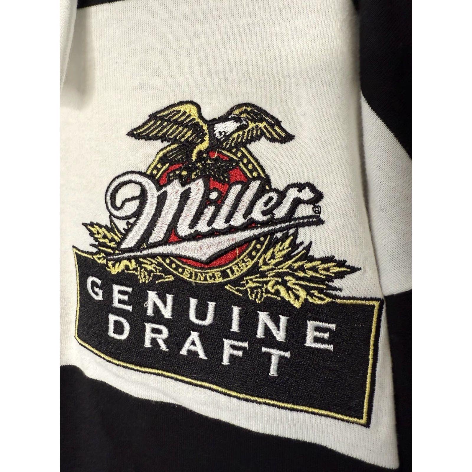 Vintage Miller Lite MGD Rugby Shirt Mens Large New NWT Pullover Black White Striped V-Neck Cotton Blend Embroidered Logo Sports Beer T-Shirt Size US L / EU 52-54 / 3 - 3 Thumbnail
