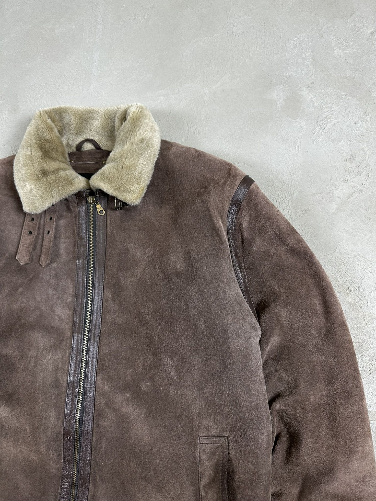 90s Vintage Sheepskin Leather Bomber Boxy Jacket