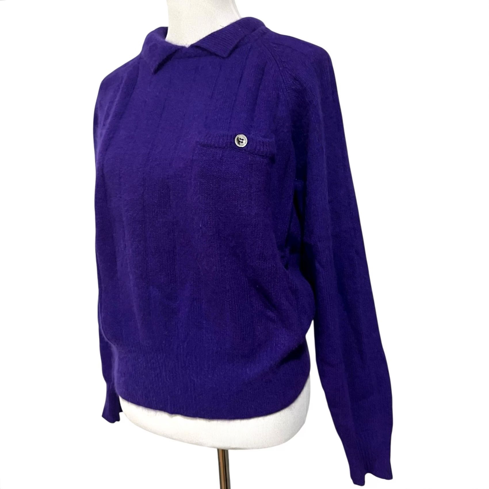 Liz Claiborne VINTAGE Liz Claiborne Sweater Womens M Purple Cable-Knit Angora Wool Collared 90s Classic Size M / US 6-8 / IT 42-44 - 4 Thumbnail