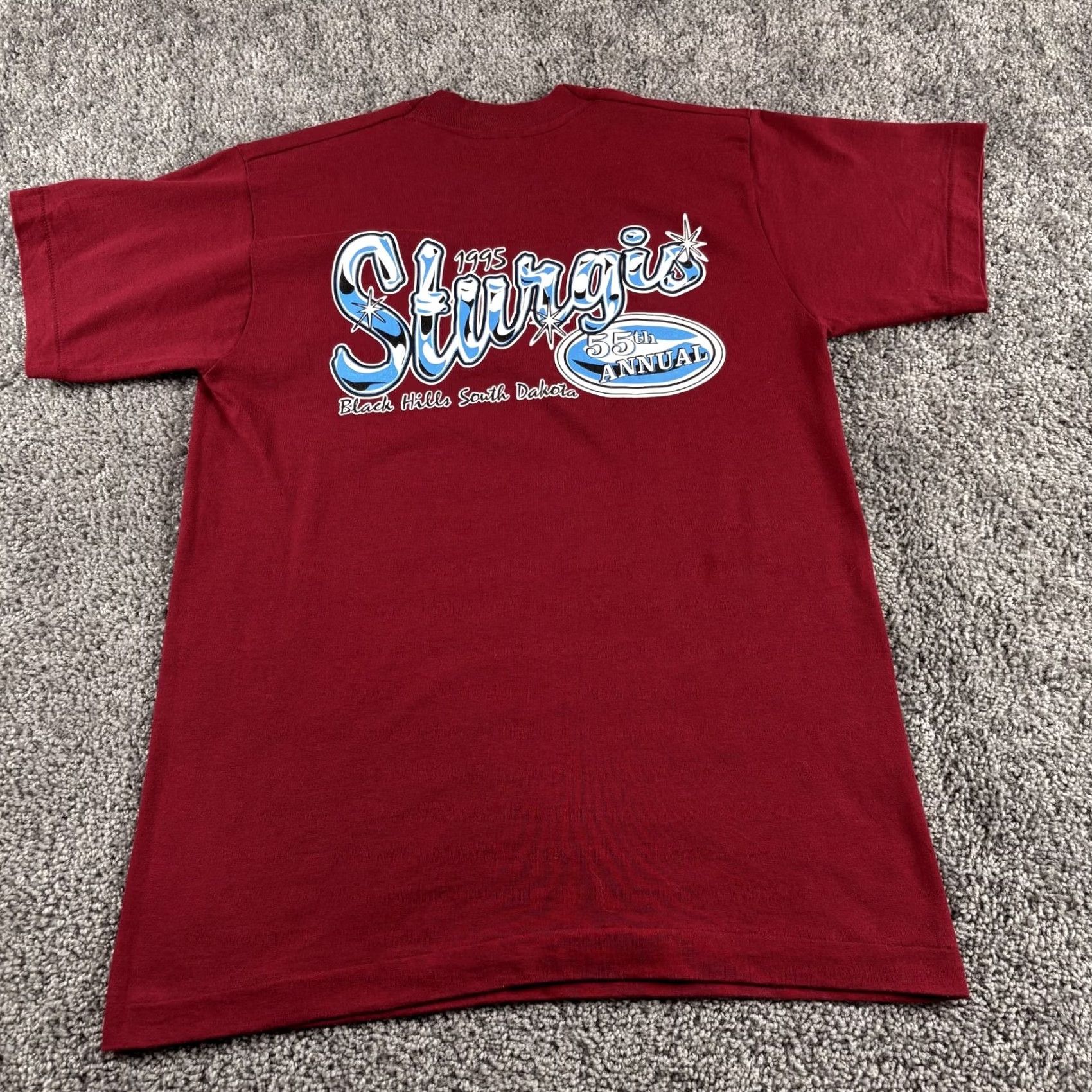 Fruit Of The Loom VINTAGE Fruit of the Loom T-Shirt Mens M Maroon Red 1995 55th Annual Sturgis Motorcycle Rally NOS USA Size US M / EU 48-50 / 2 - 7 Thumbnail