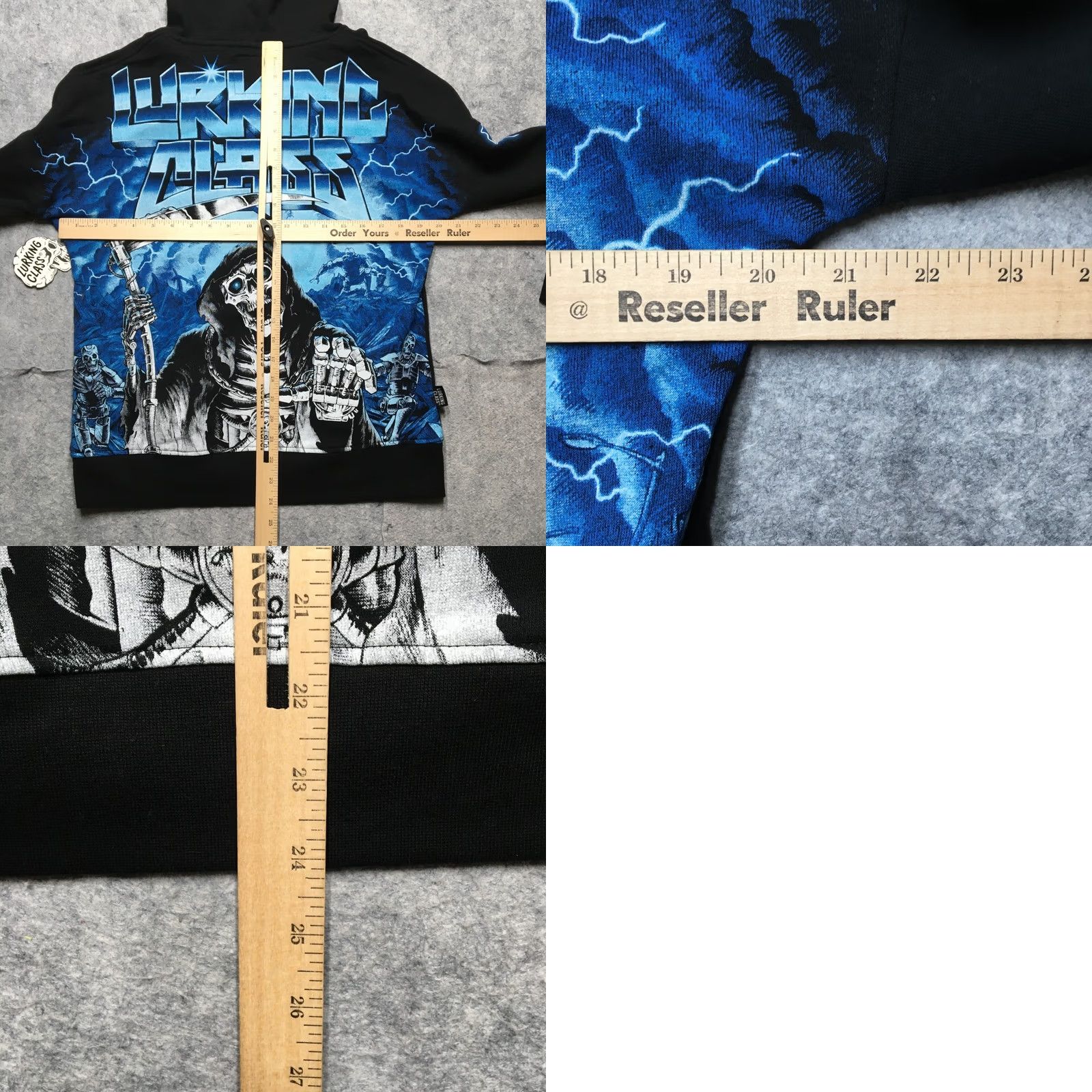 Vintage Lurking Class Hoodie Mens Small Black Mega Print Lightning Skull Graphic Print Hooded Pullover Skeleton Grunge Streetwear 90s Mens Size US S / EU 44-46 / 1 - 9 Thumbnail