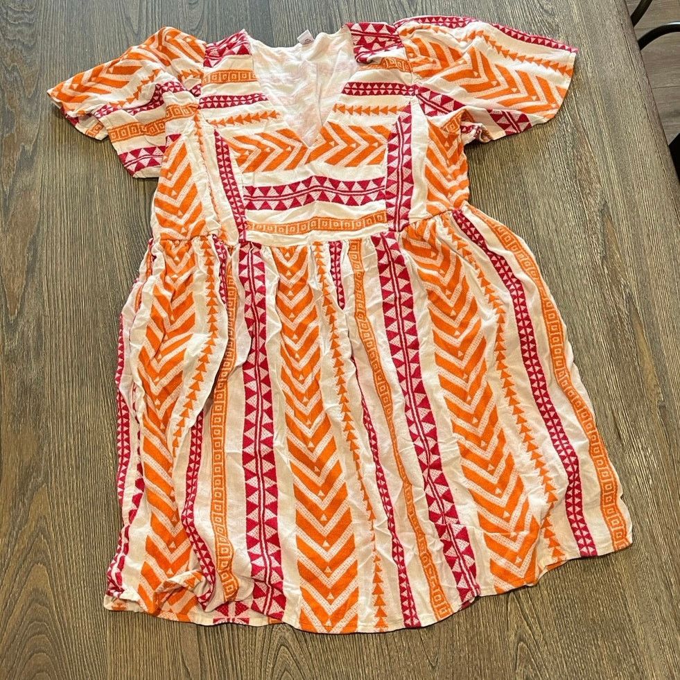 Old Navy Old Navy Jacquard Mini Swing Dress Shirred Orange Red Size L Size L / US 10 / IT 46 - 1 Thumbnail