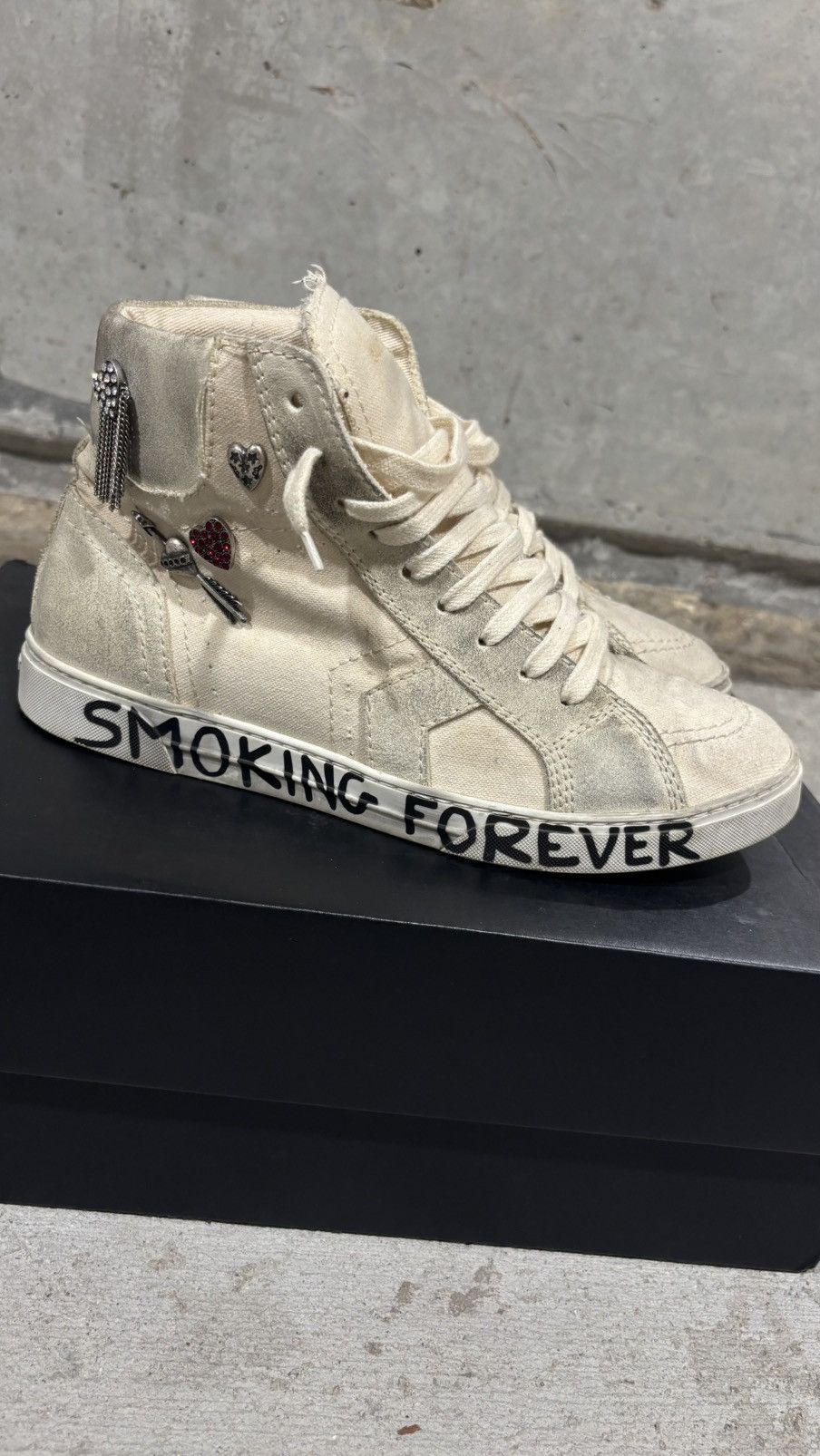 Saint Laurent Paris Saint Laurent Paris “Smoking Forever” High Top Sneaker Size US 5.5 / EU 38 - 1 Thumbnail