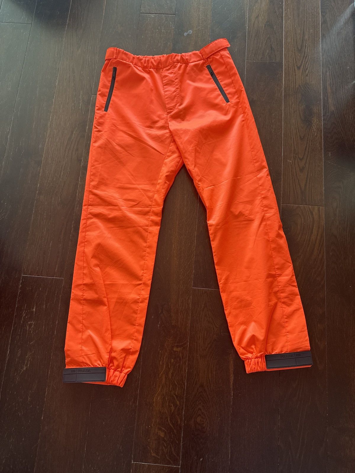 image of Prada Gabardine 018 Tela Nylon Technical Track Pants in Bright Orange, Men's (Size 38)