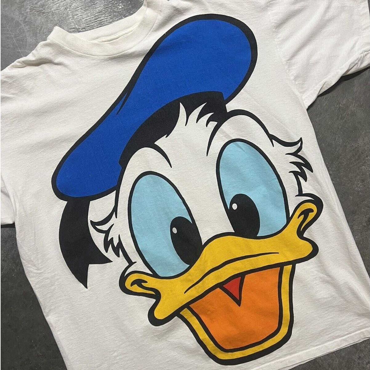 Image of Donald Duck Big Face Vintage 90's Disney Graphic T-Shirt in White, Men's (Size 2XL)