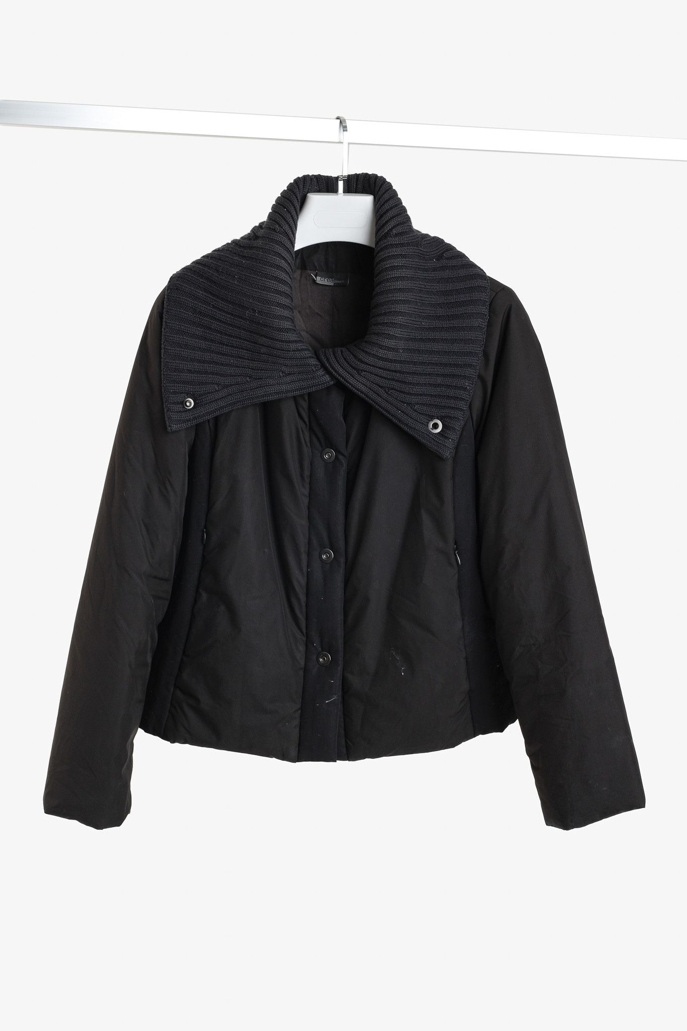 Crea Concept Black Padded Knit-Collar Jacket