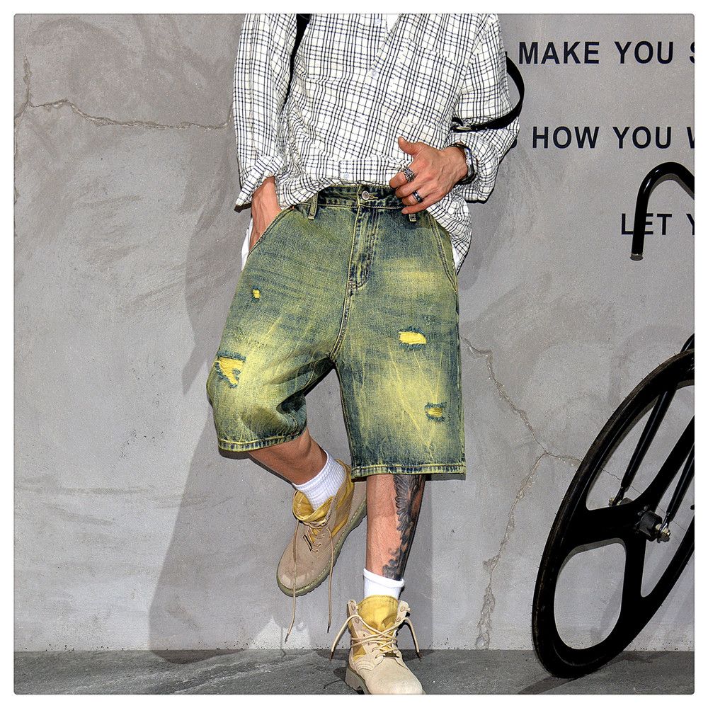 Yellow Mud Dyed Short Jeans