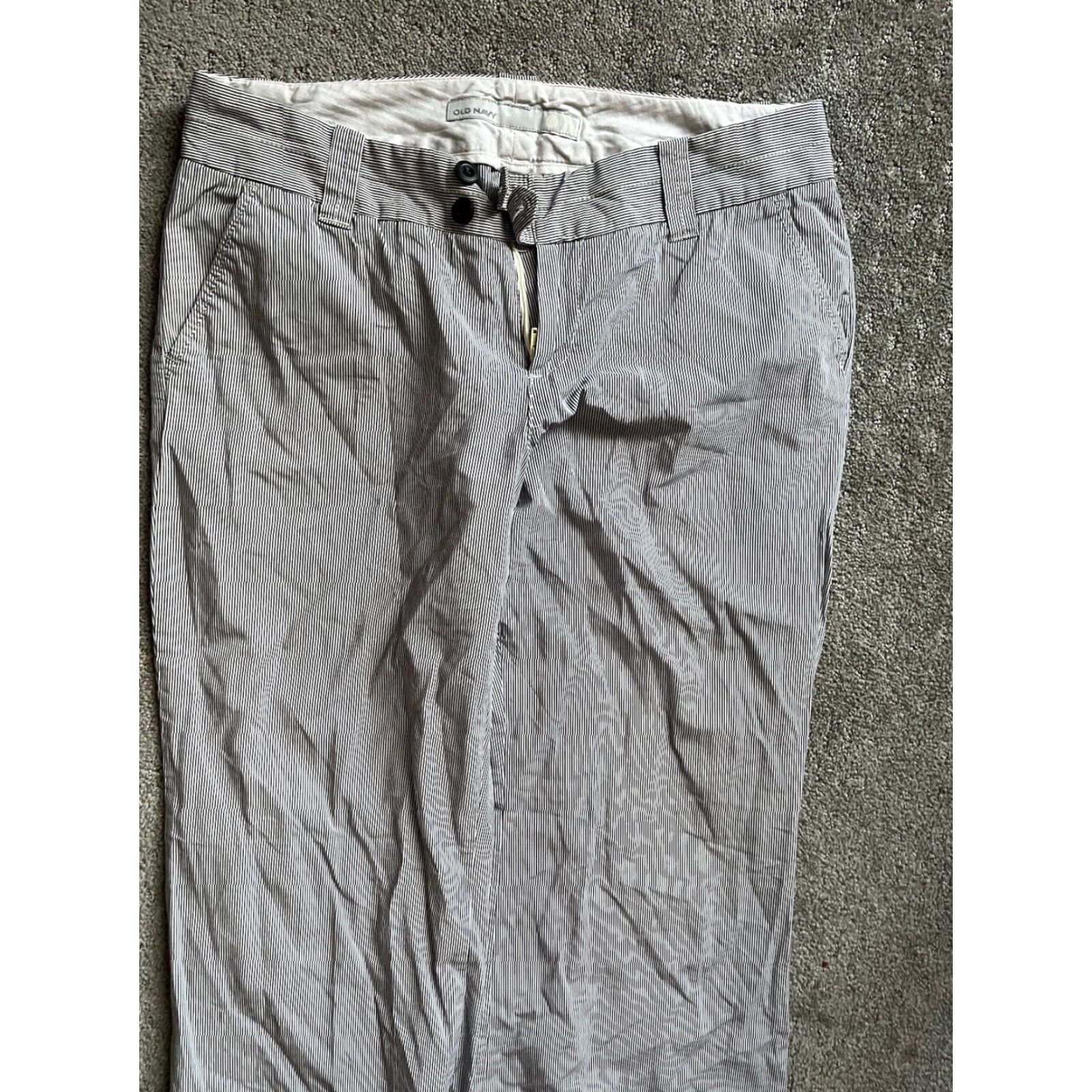 Old Navy VINTAGE Old Navy Womens Pants Striped White Blue Mid Rise Size 6 Regular Womens Size 28" / US 6 / IT 42 - 2 Thumbnail