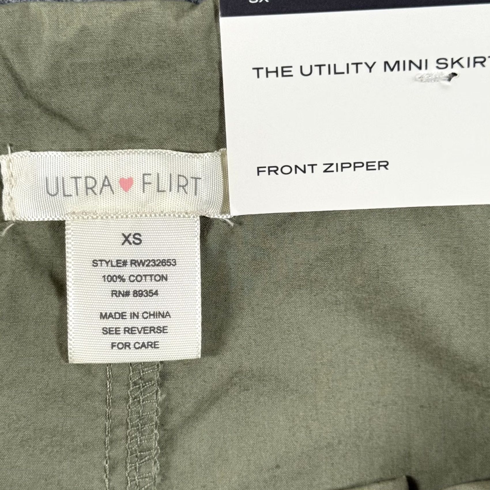 Vintage Ultra Flirt Mini Skirt Womens XS Green Front Zipper Utility Casual Size 26" / US 2 / IT 38 - 4 Thumbnail
