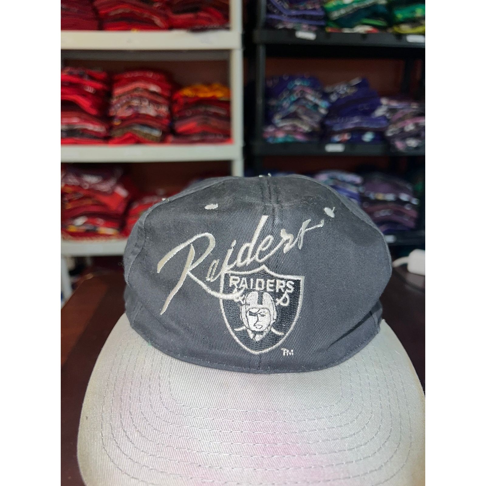 Vintage Vintage Los Angeles Raiders Script Hat Shield Stained 90s Size ONE SIZE - 3 Thumbnail