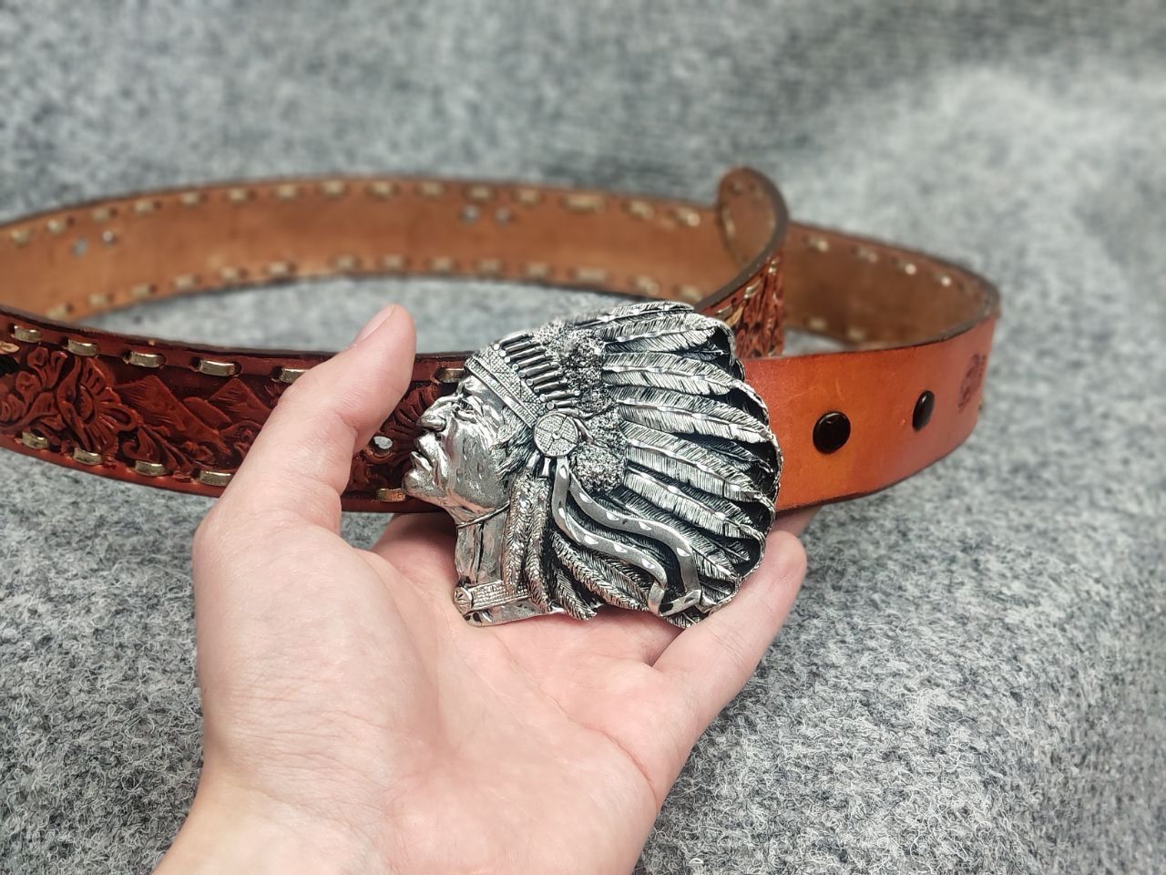 Vintage Vintage Cintos Imperial Bergamot Brass Western Leather Belt Size ONE SIZE - 6 Thumbnail