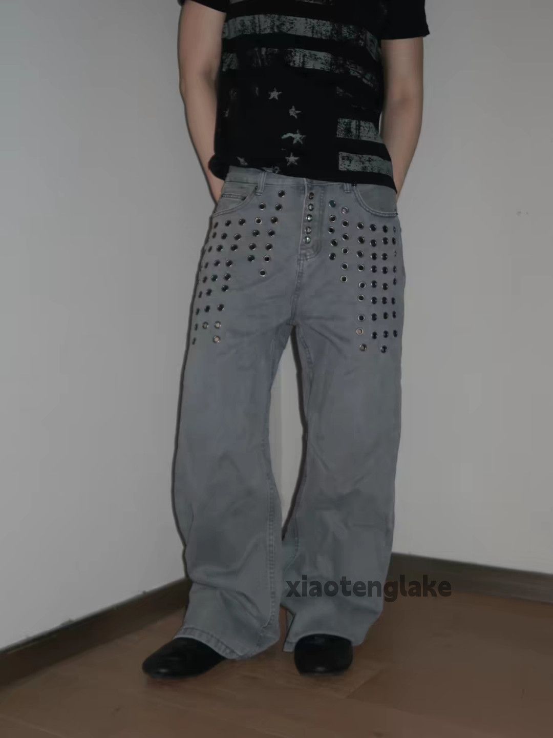Vintage zx washed faded loose baggy flared carpenter rivet pants