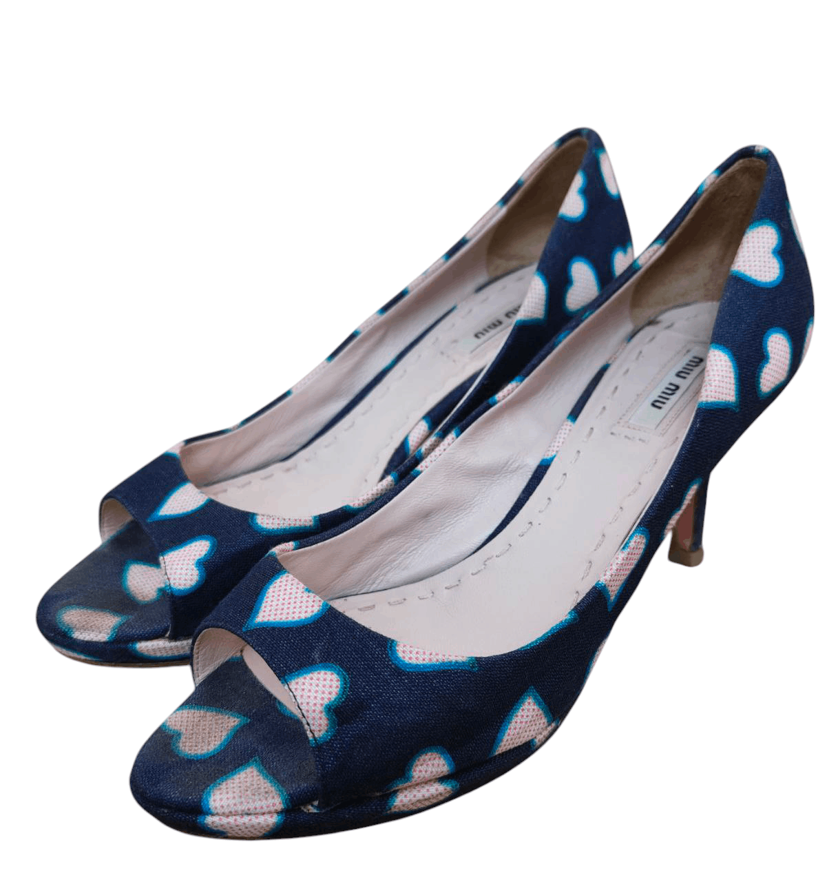 Miu Miu 💥LAST CALL💥 Peep Toe Pumps Blue Denim with Heart Size US 8.5 / IT 38.5 - 2 Thumbnail