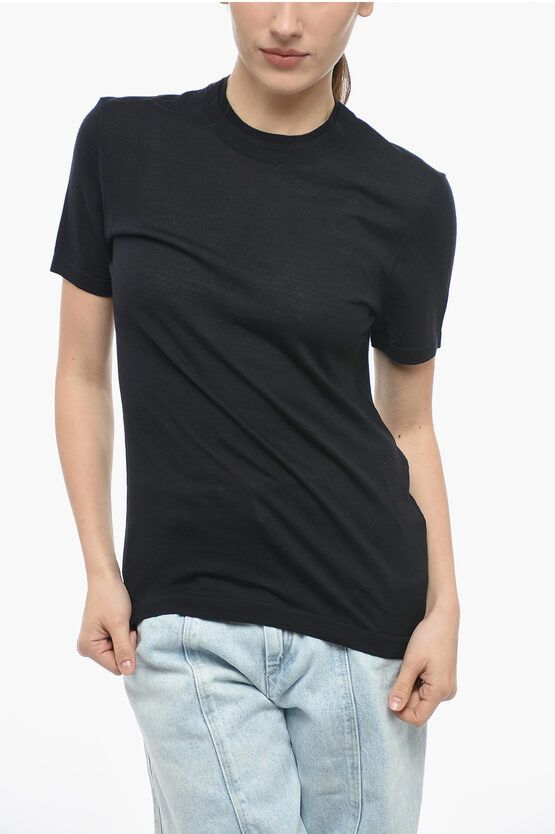 image of Neil Barrett Short-Sleeved Sweater With Double Crewneck in Black, Men's (Size XS)