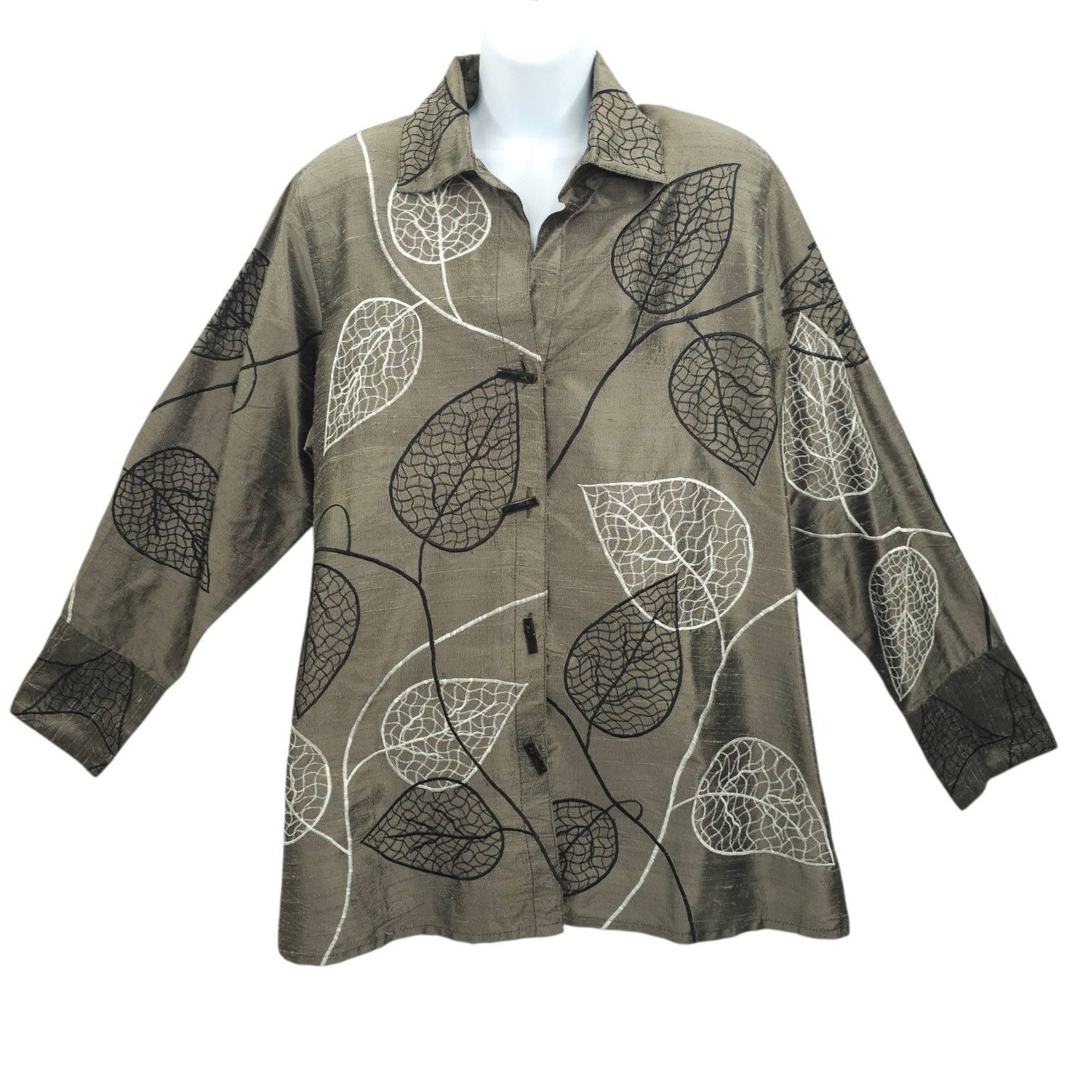 Other Yak Magik Shirt Jacket XL Embroidered Leaf Silk Boho Vintage Size XL / US 12-14 / IT 48-50 - 1 Thumbnail