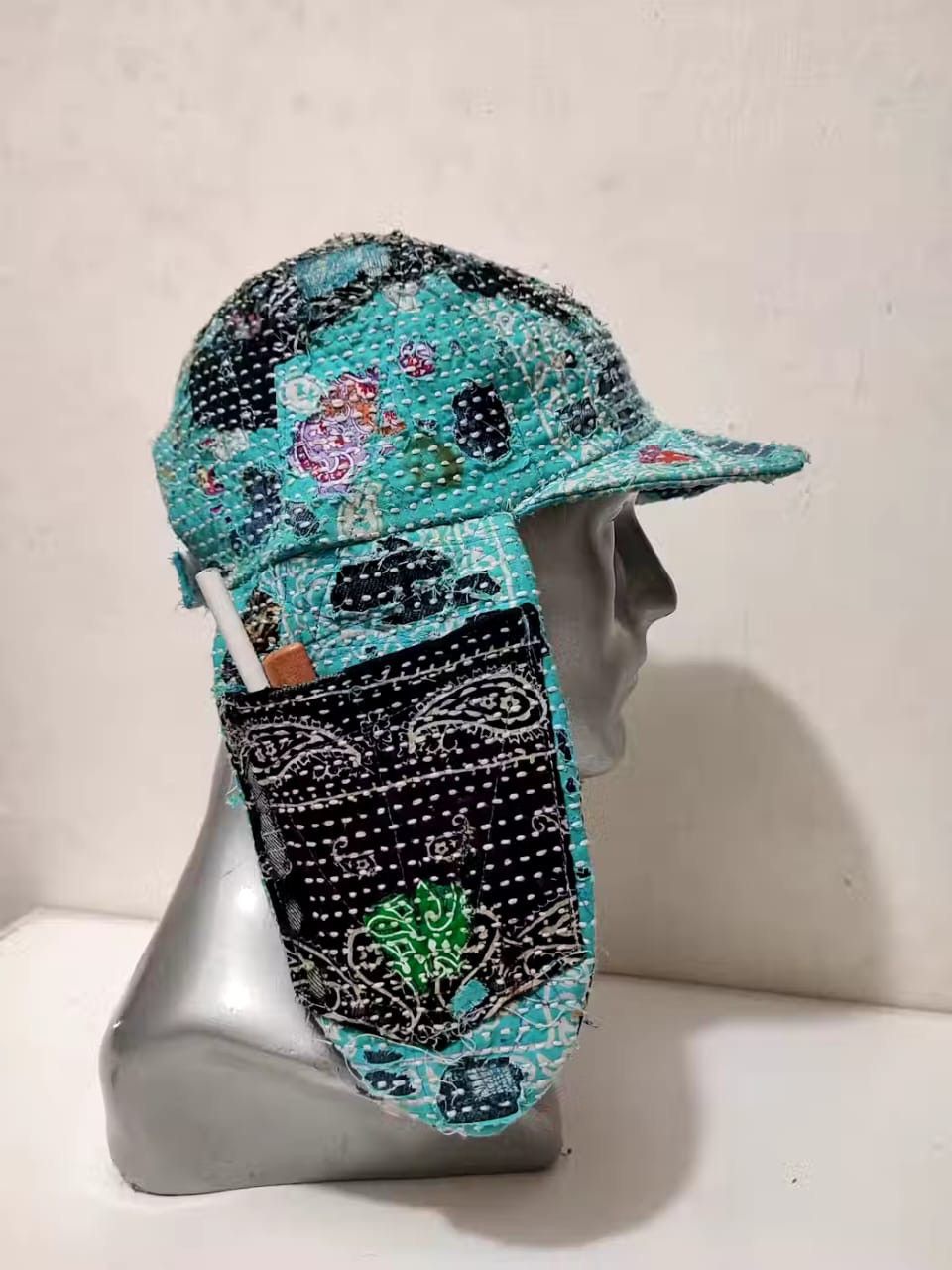 Handmade Custom Made Distressed Patchwork Trapper Ninja Hats Boro Size ONE SIZE - 15 Thumbnail