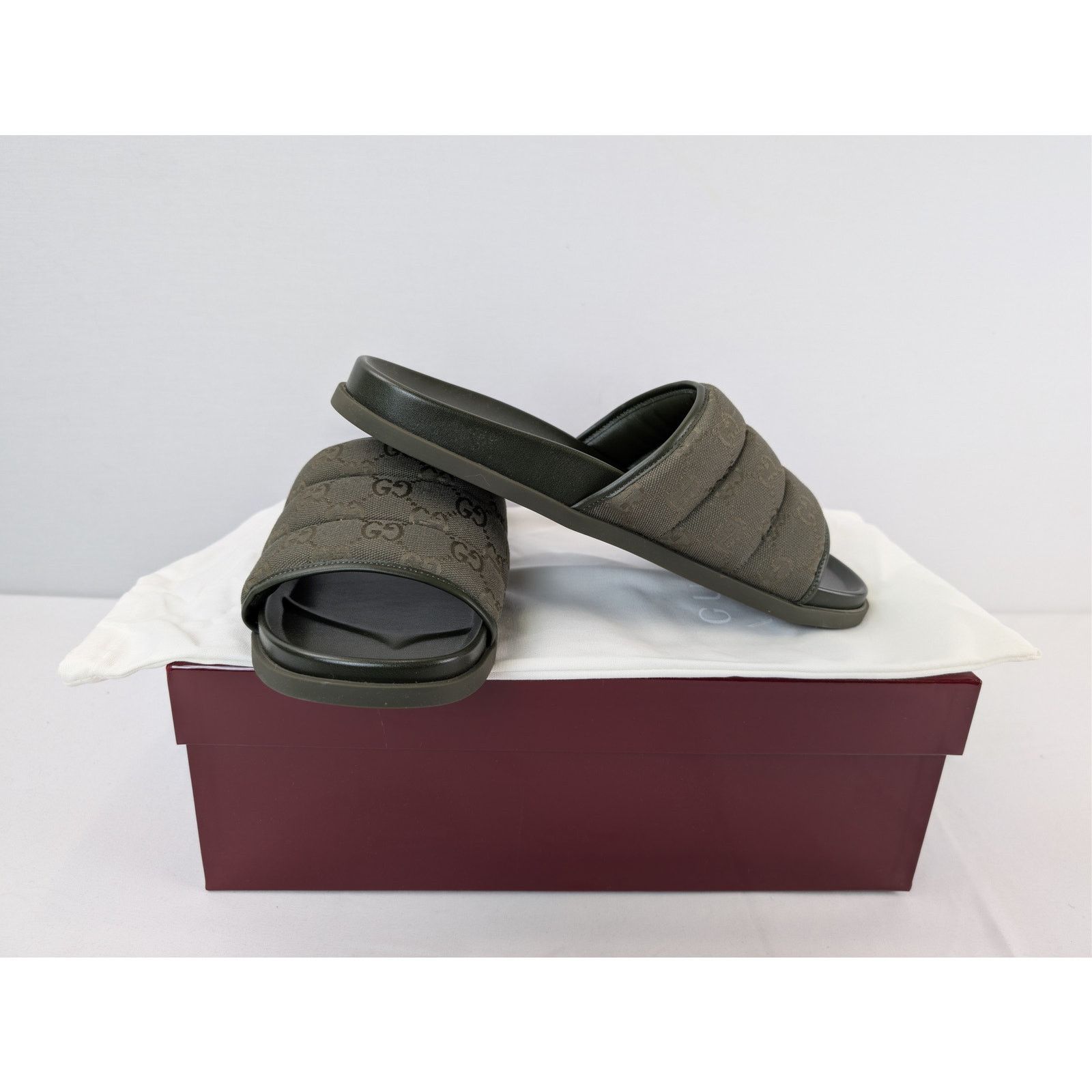 Gucci o1rshd1 Men's Padded mules with GG pattern Slippers in Olive Size US 9.5 / EU 42-43 - 15 Thumbnail