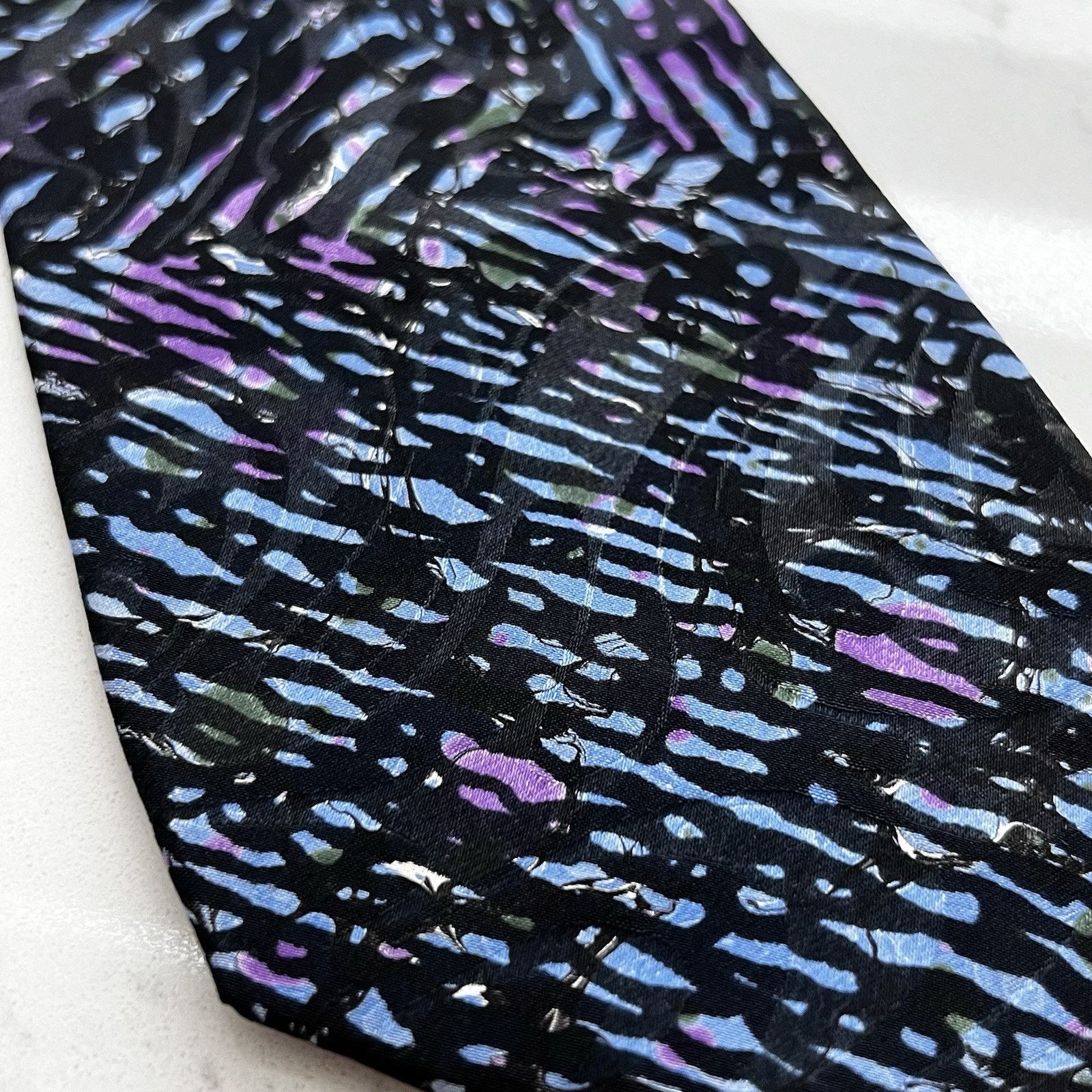 Other Moth Hand Marbled Silk Tie Corpcore Art Watercolor Abstract Size 34 - 3 Thumbnail