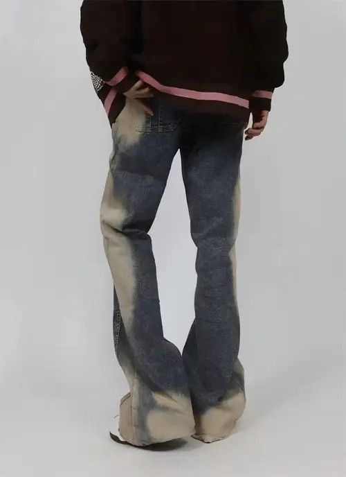 Japanese Brand Men Washable Tie Dyed Flared Baggy Jeans Size US 28 / EU 44 - 4 Thumbnail