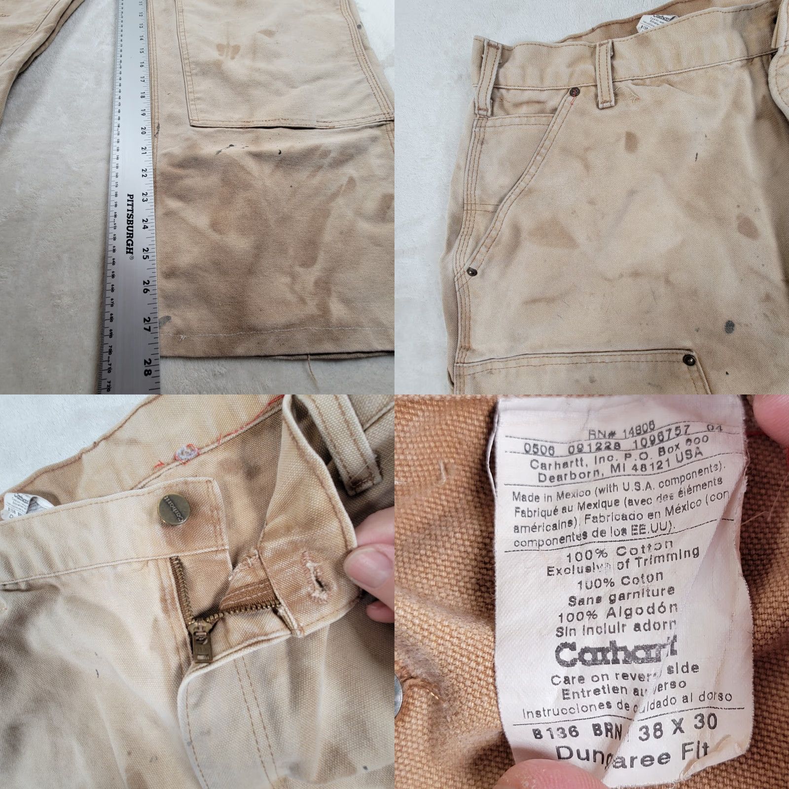 Carhartt VINTAGE Carhartt Pants Men 38x30 Double Knee Workwear Distressed Beige Duck Canvas Grunge 90s Mens Size US 38 / EU 54 - 10 Thumbnail