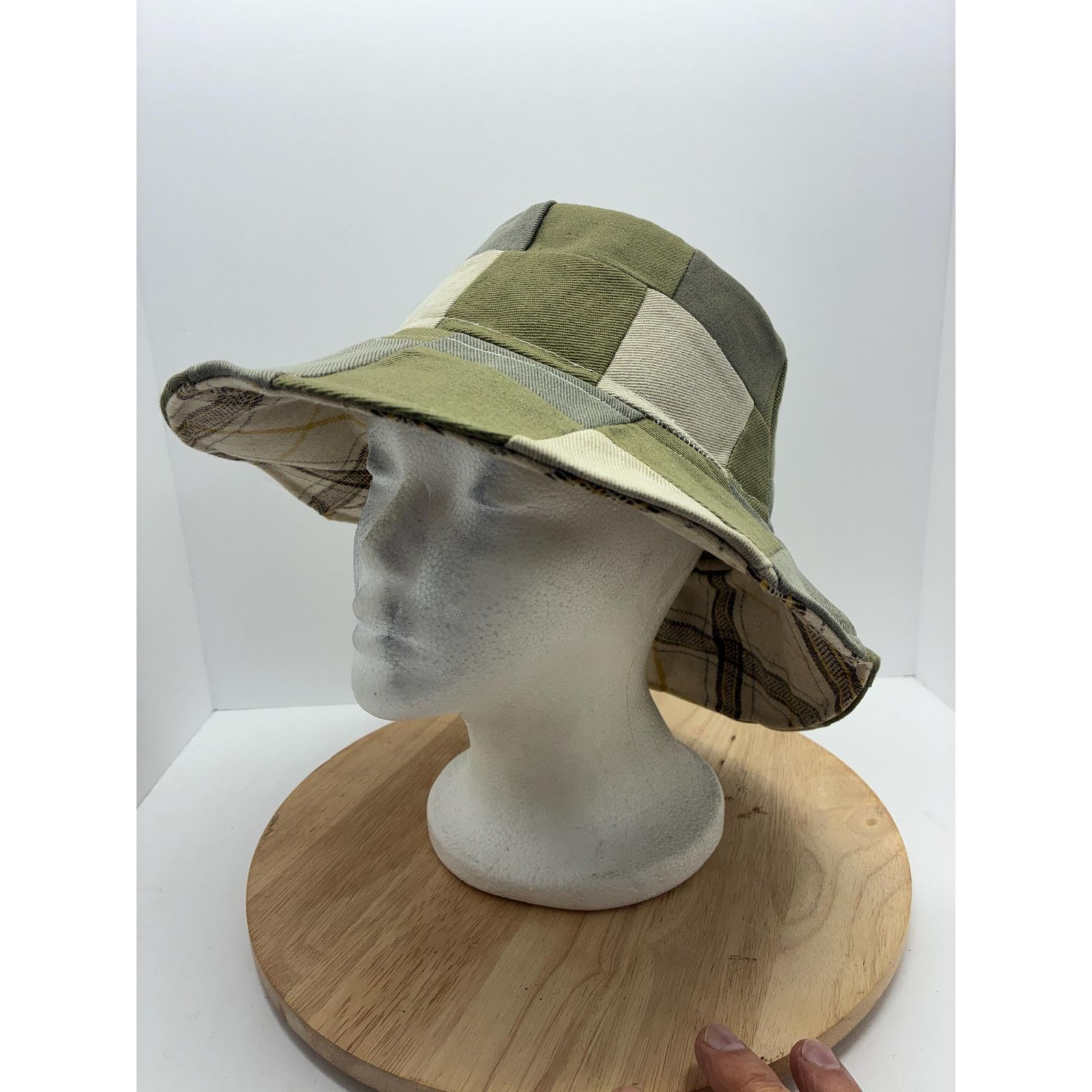 Other Handmade Patchwork Bucket Hat, Olive Green Neutral Hat, Wool Size ONE SIZE - 4 Thumbnail