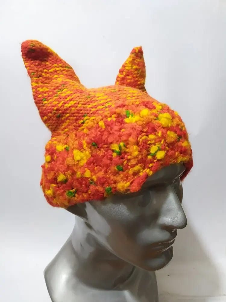 Other Unknown Multicolored Bunny Horn Devil knitted beanie hats Size ONE SIZE - 3 Thumbnail