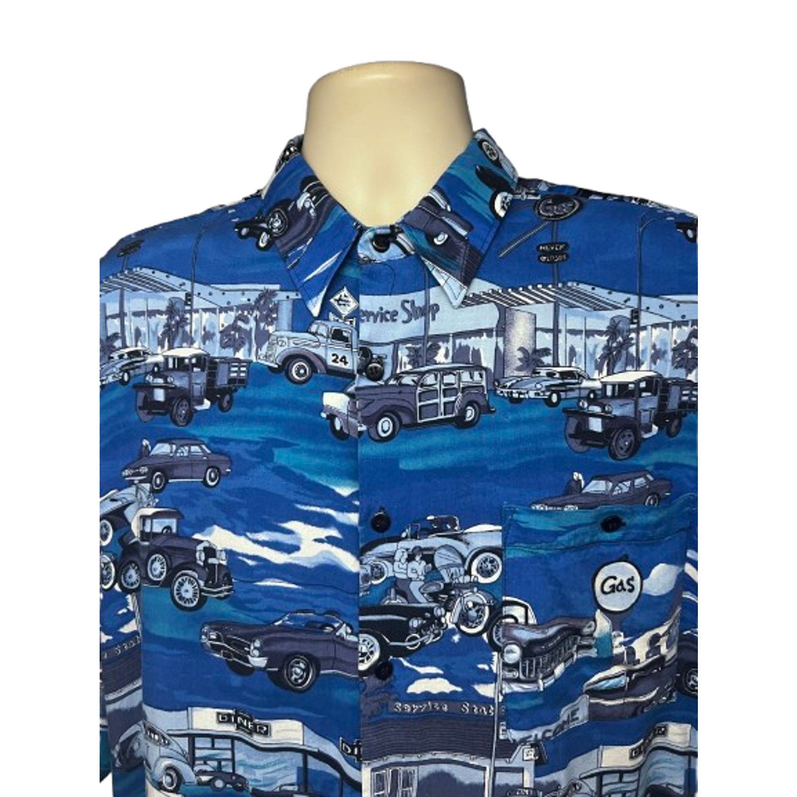 Vintage Vintage Mens Button Up Shirt XL Pocket Retro 50s Hot Rods Size US XL / EU 56 / 4 - 4 Thumbnail