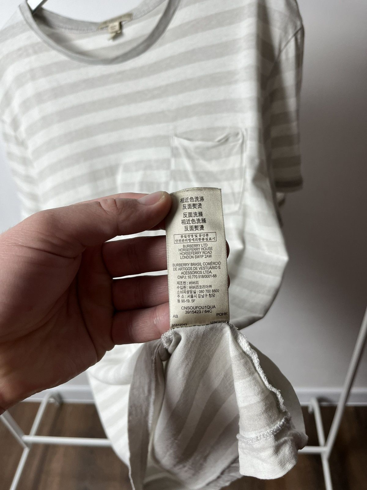 Burberry Burberry Brit Womens Stripe Tee Gray White Pocket Logo L Size L / US 10 / IT 46 - 8 Thumbnail