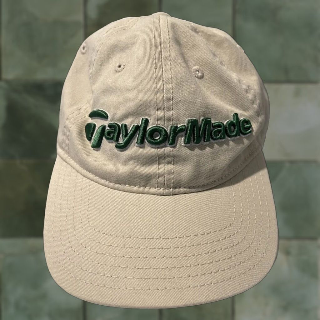 TaylorMade TaylorMade Authentic Adjustable Hat Cap Beige W/ Green Lettering Mens Adjustable Beige Golf Hat Logo American 100% Polyester Cotton Size ONE SIZE - 1 Thumbnail