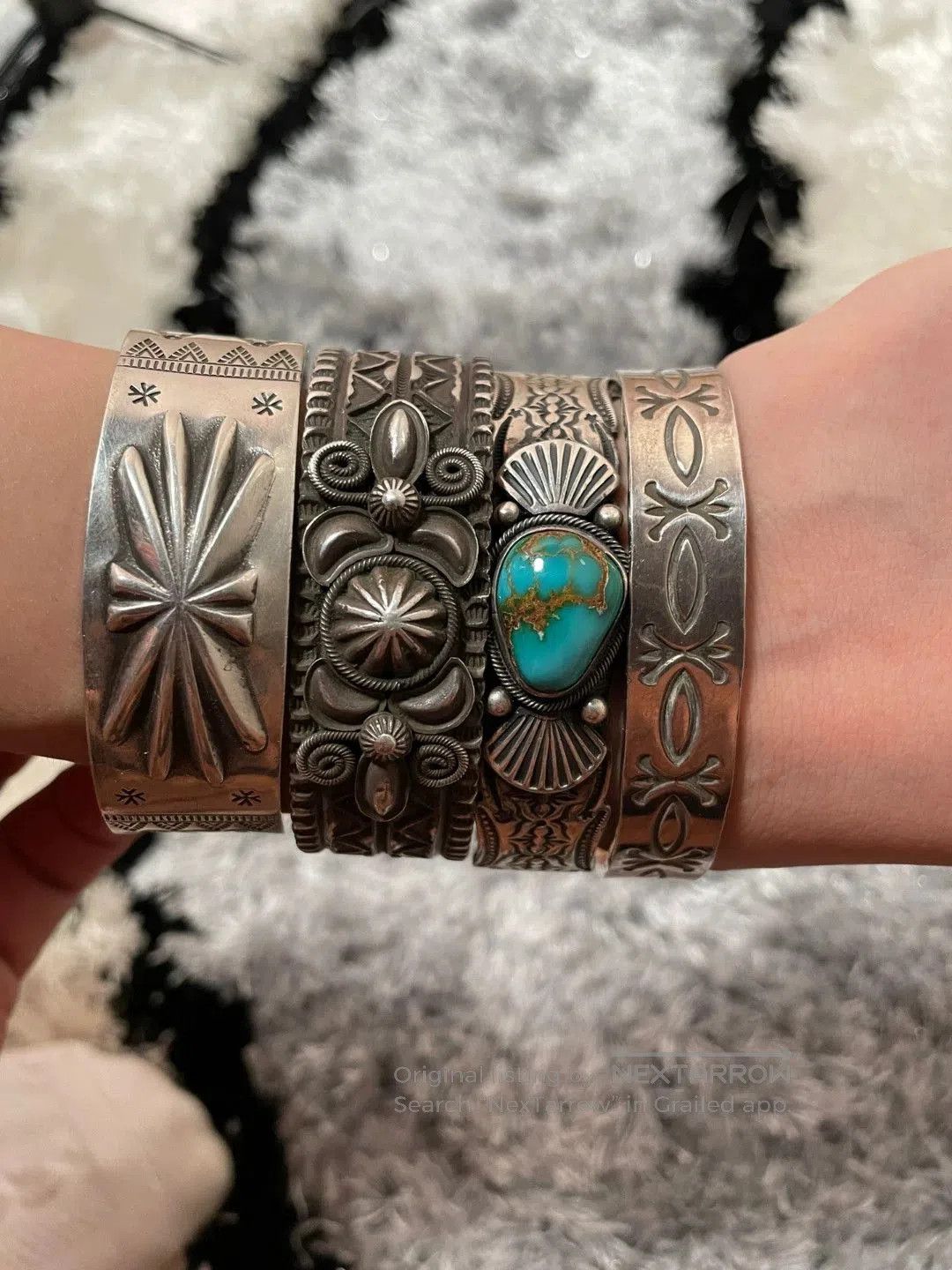 Japanese Brand Navajo 90s Hand-Engraved Silver Bracelet. Size ONE SIZE - 1 Thumbnail