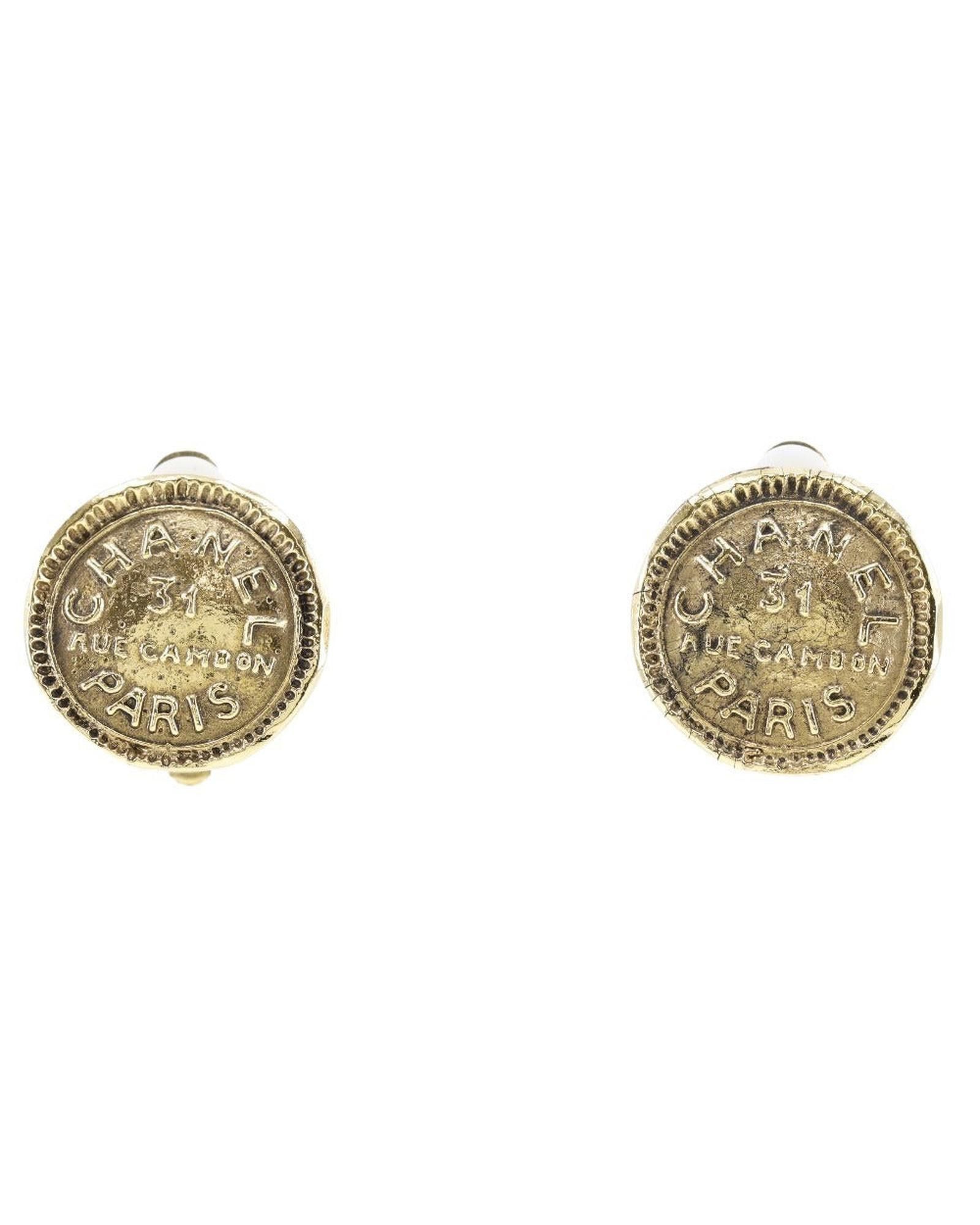 image of Chanel Gold Plated Earrings With Box From Designer Brand, Women's