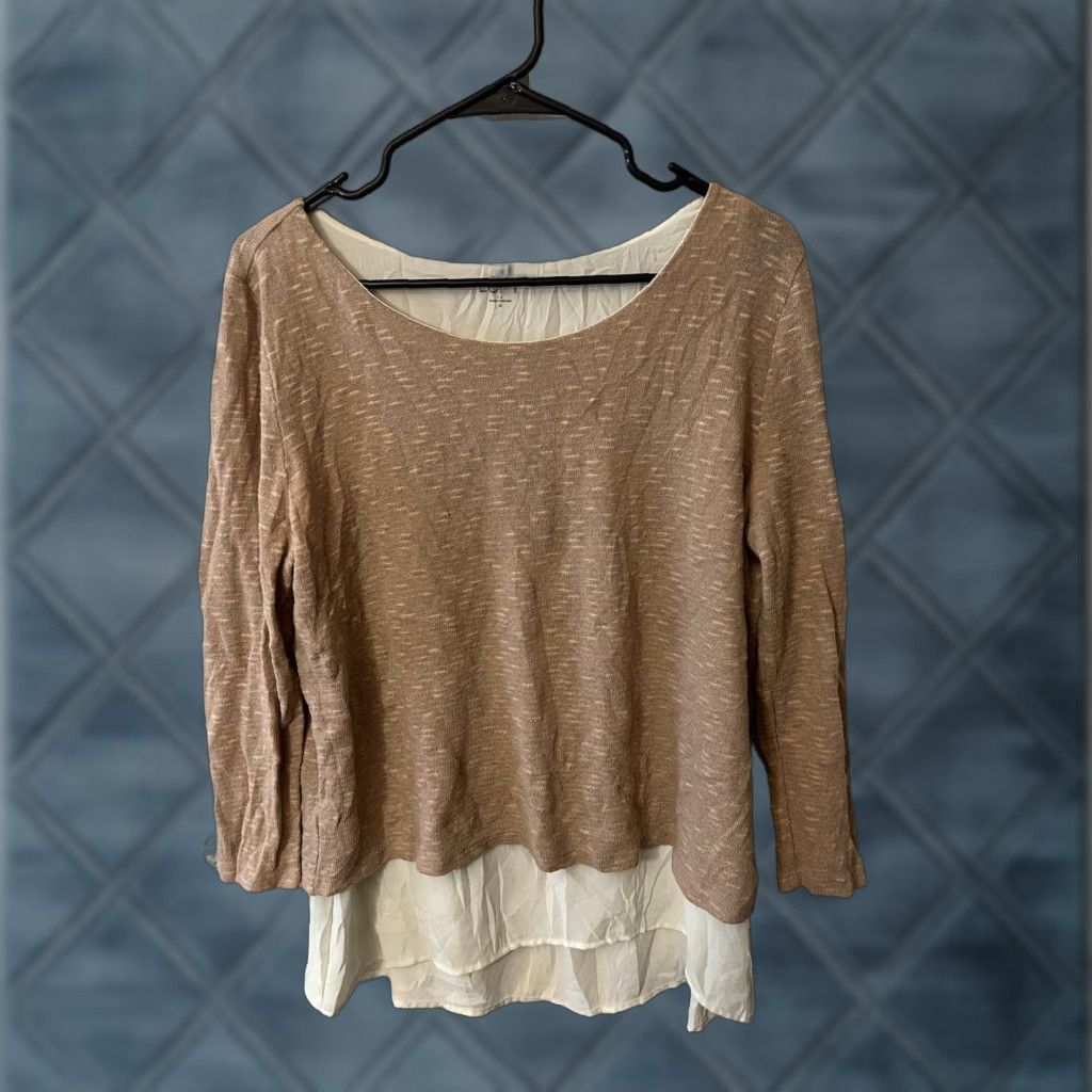 Loft VINTAGE LOFT Shirt Sweater Womens M Brown Ivory Scoop Neck Knit Pullover Long Sleeve Classic Modern Marled Metallic Size M / US 6-8 / IT 42-44 - 1 Thumbnail