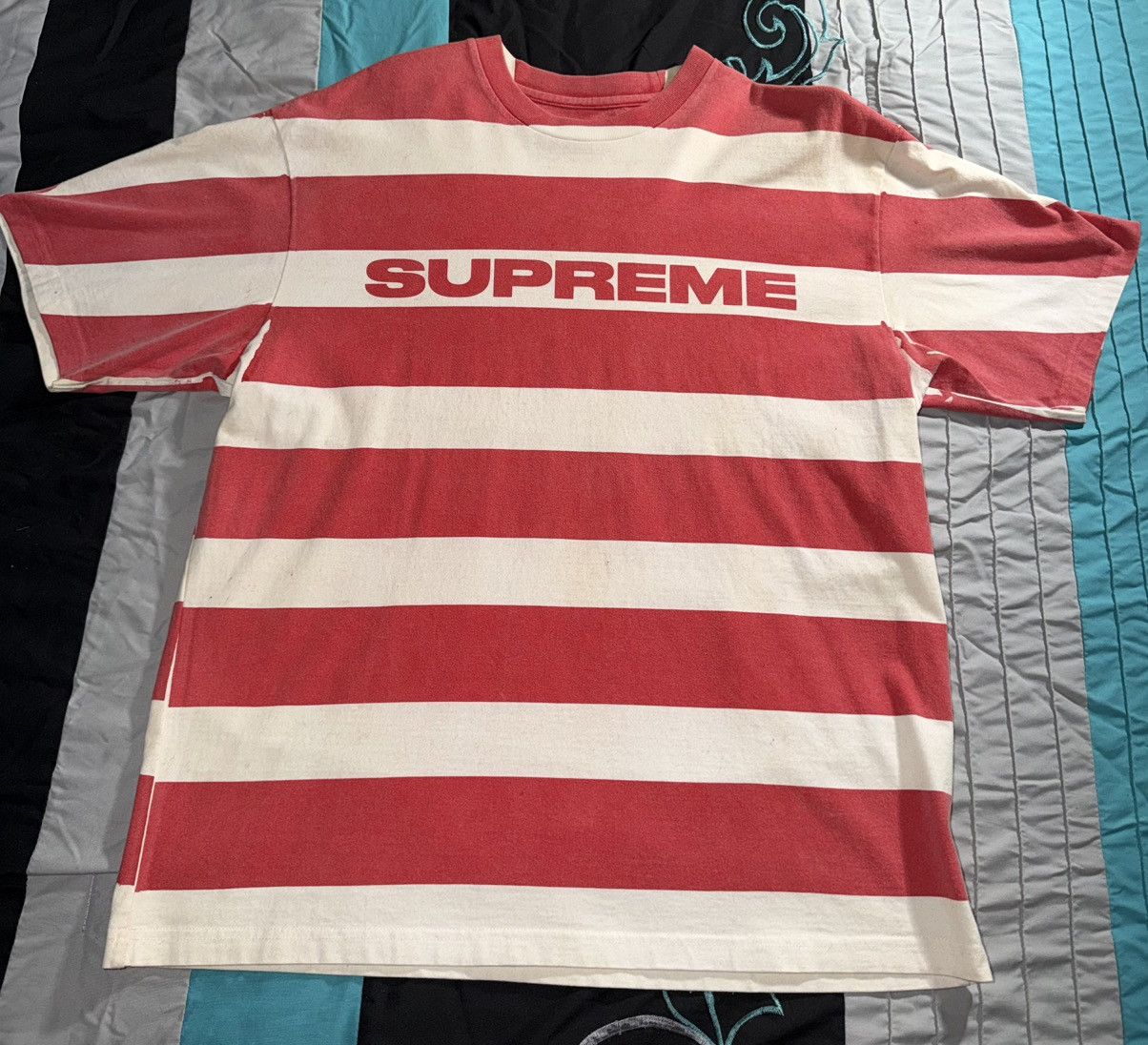 Supreme Red And White Striped Shirt Worn Once Size Medium